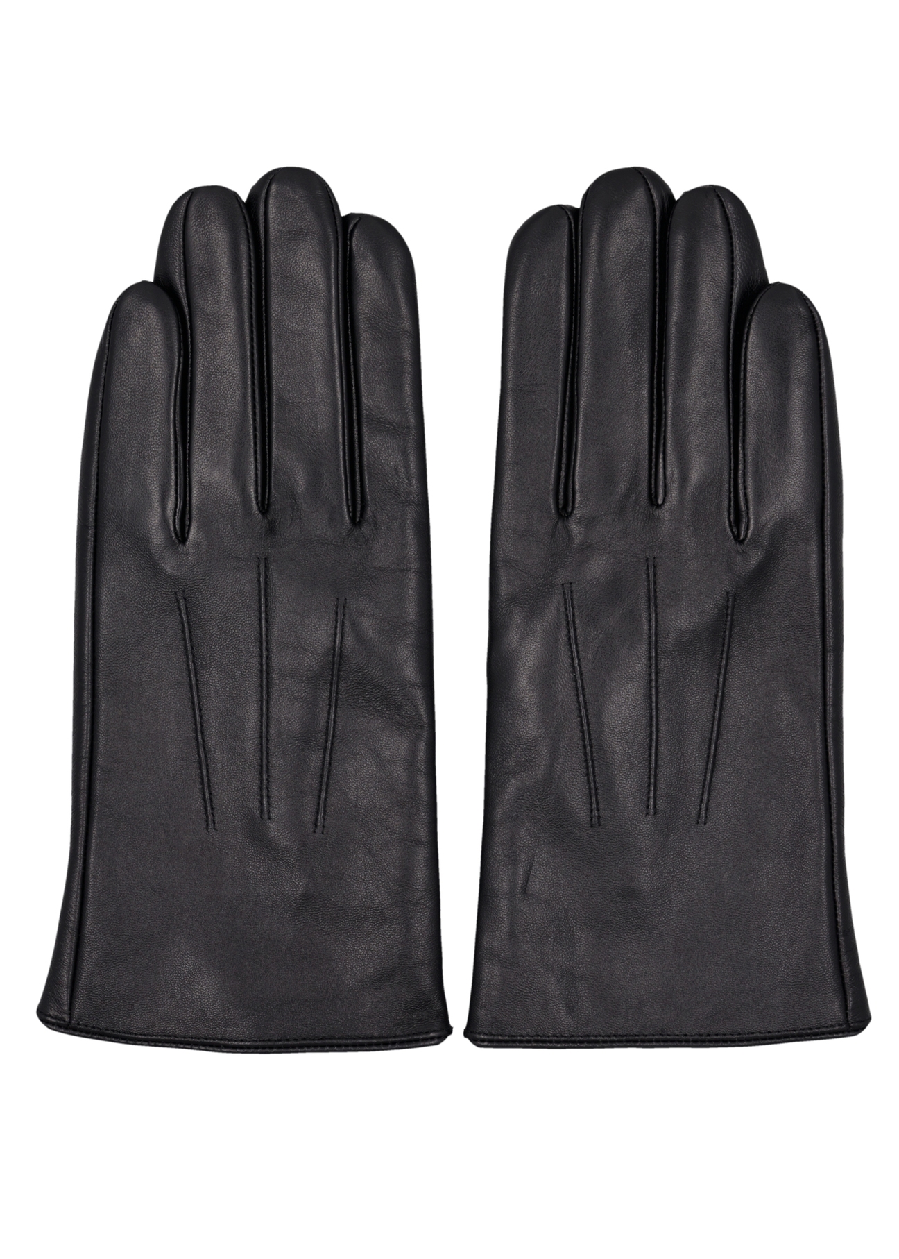 Men's black leather gloves REKMS-0088-99(Z26), front product view on white background.