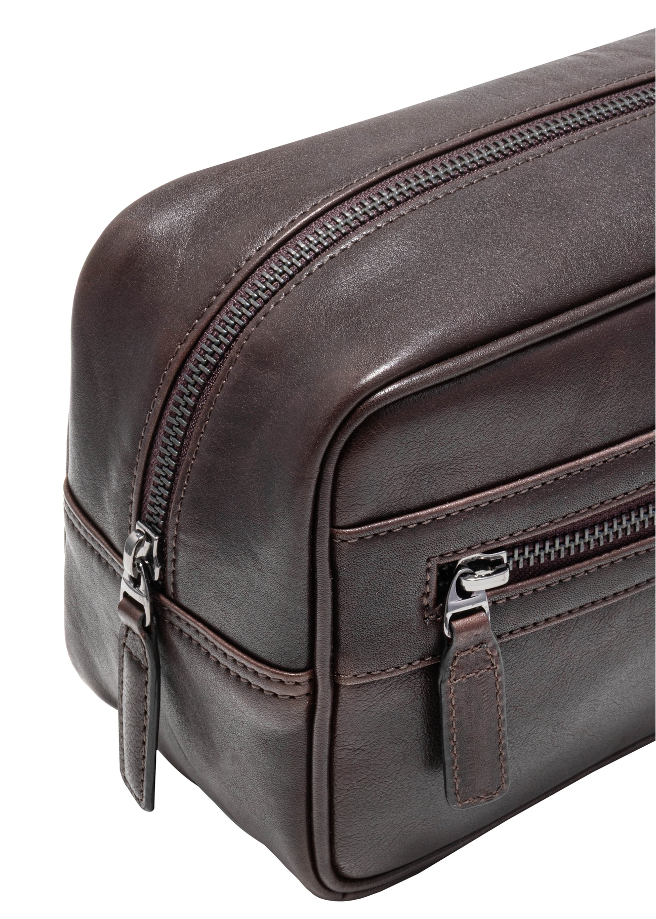 Brown men's cosmetic bag TORMS-0463-89(Z25), close-up of product detail, view on white background.