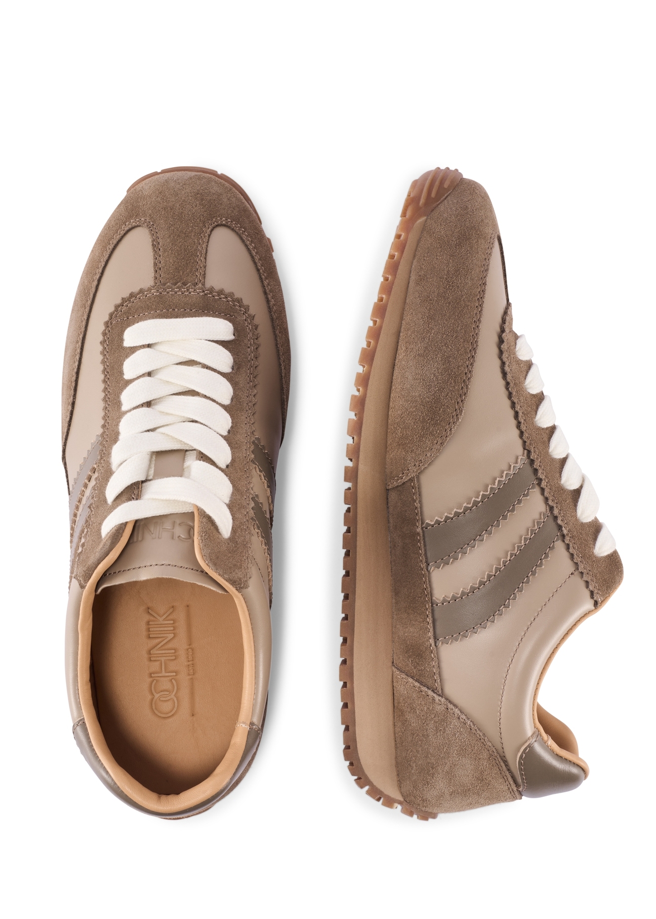 Light brown leather sports shoes BUTYM-0527-1K(W26), product view from above on white background.