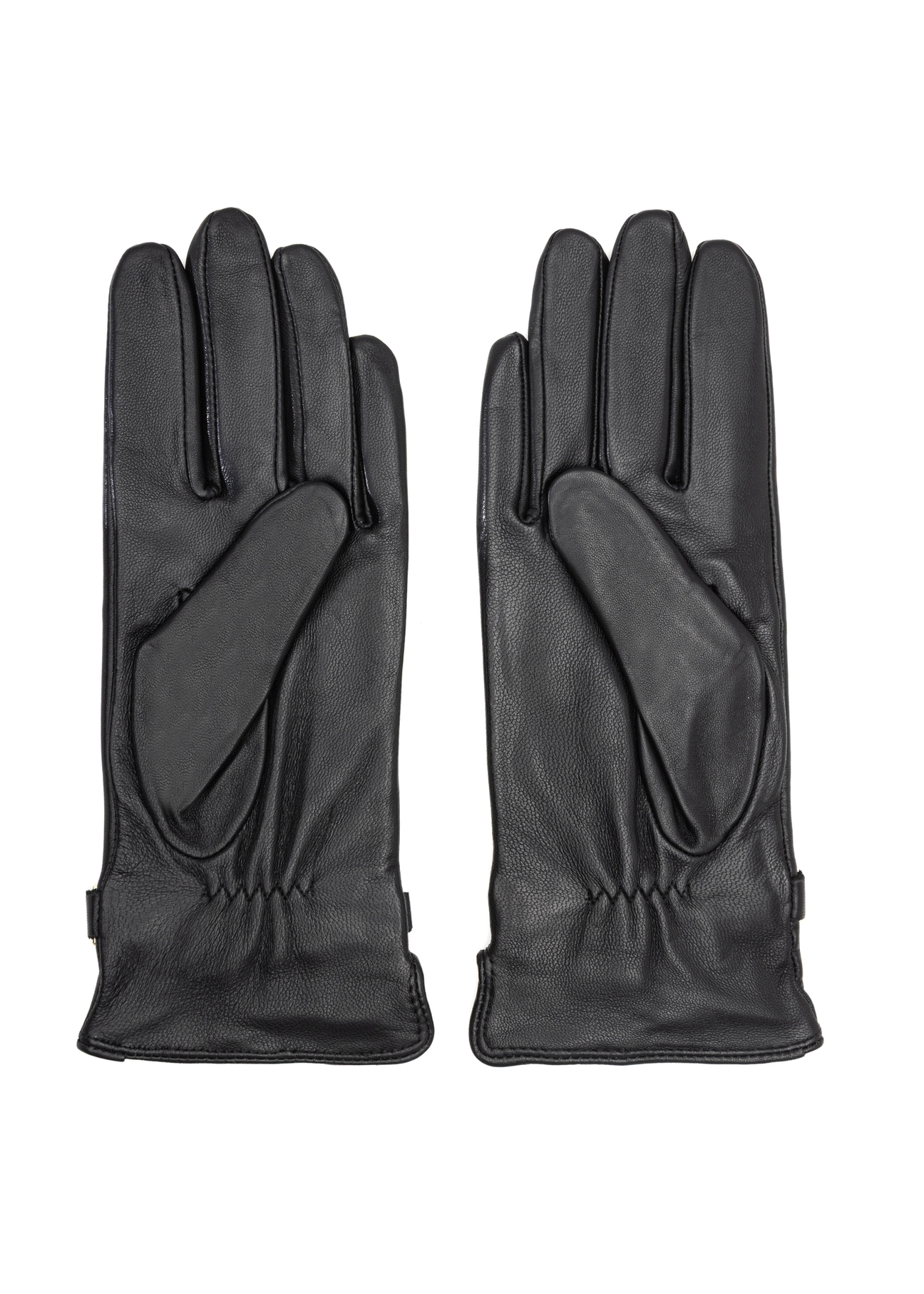 Women's leather gloves with chain REKDS-0101-99(Z25), product view from the back on a white background.