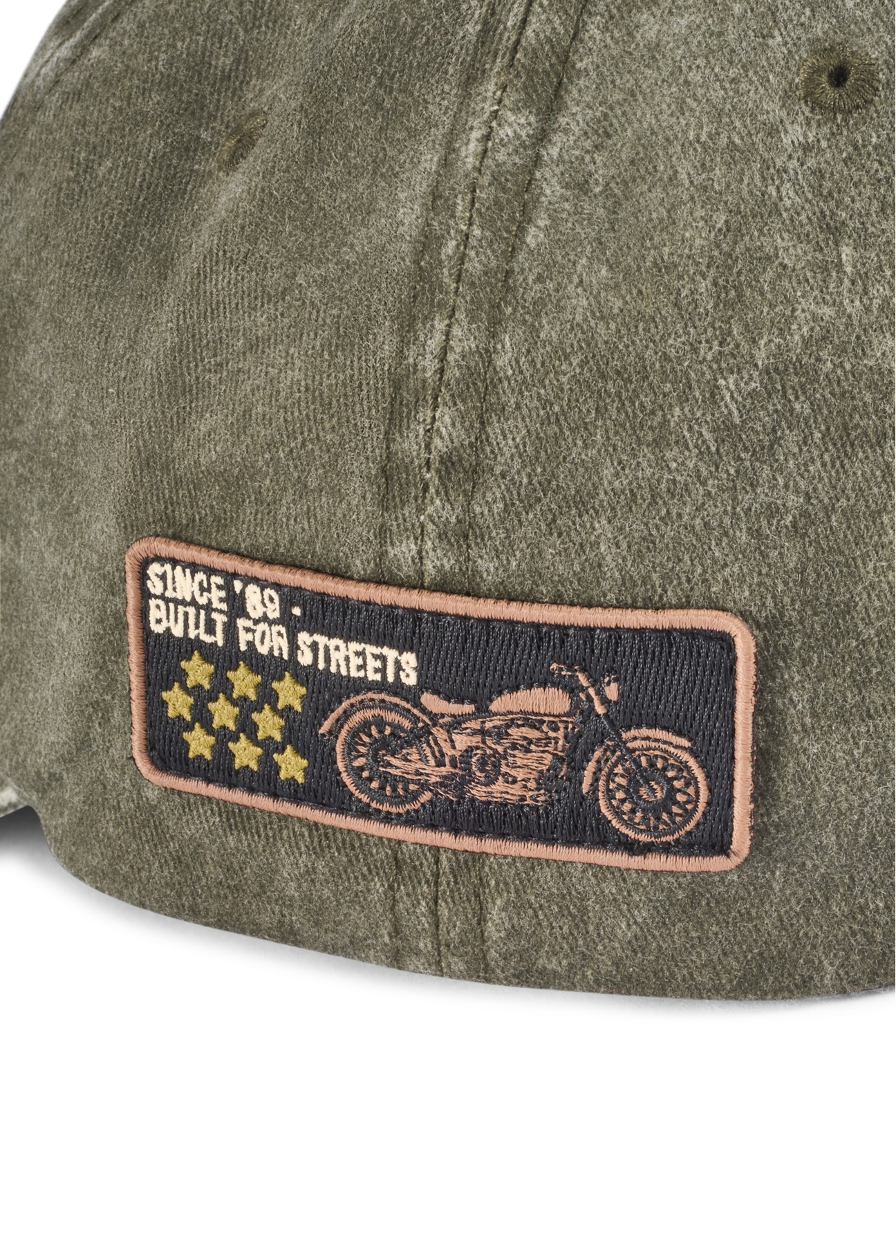 Khaki unisex baseball cap CZALT-0019-8D(W26) - close-up detail, on white background.