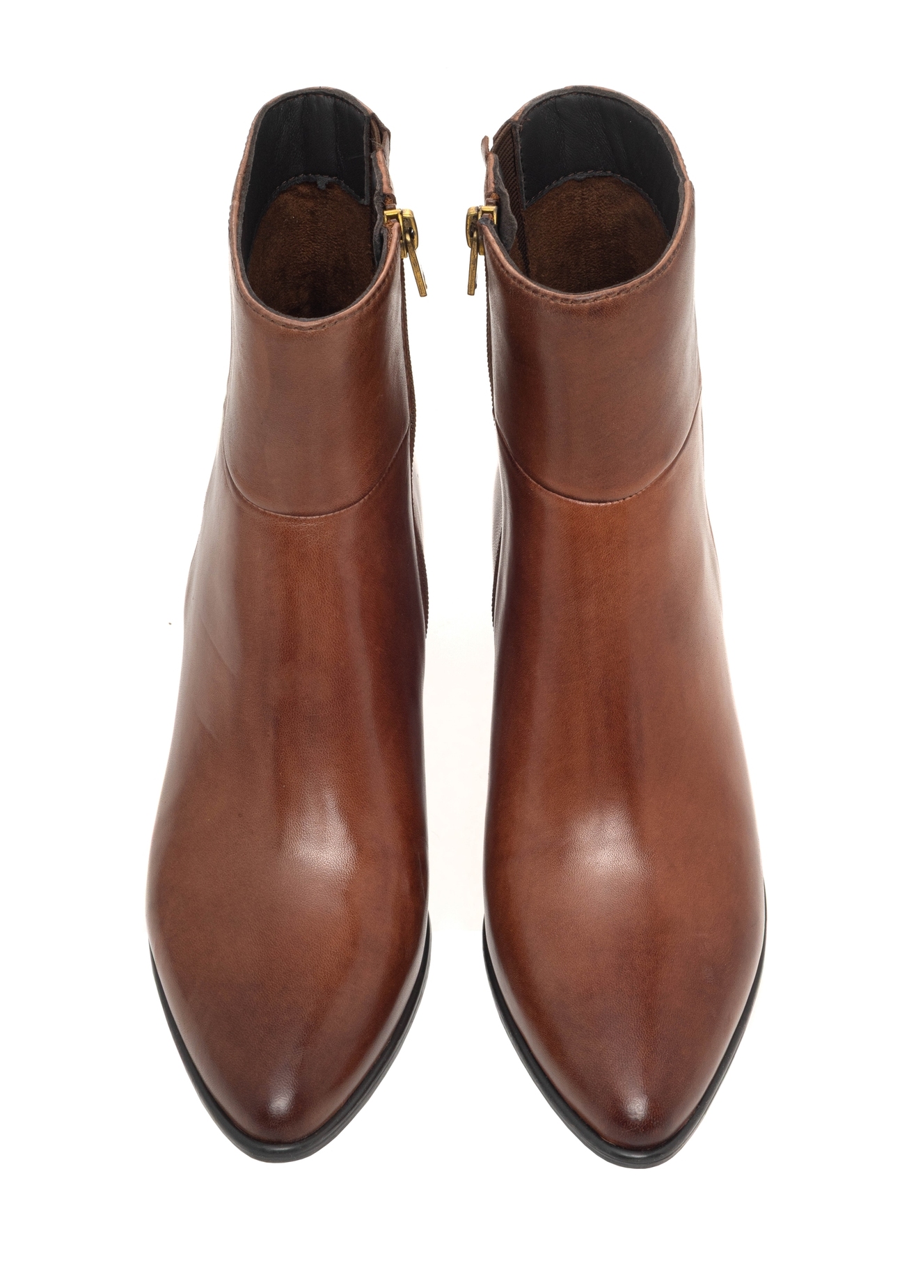 Women's leather ankle boots in cognac color BUTYD-1186-1F(Z26)