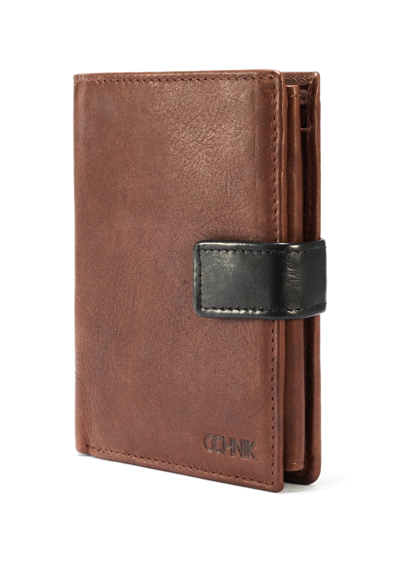 Brown men's leather wallet PORMS-0613A-79(W25) - diagonal view on white background.