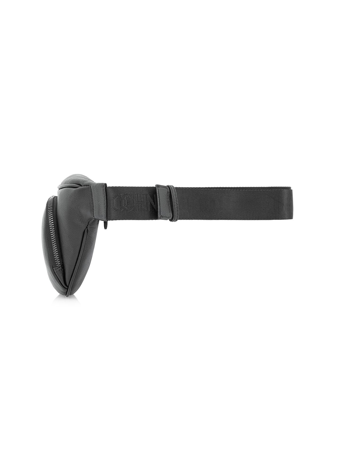 Men's black leather waist bag TORMS-0280R-9I(W26) - side view of the product, on a white background.