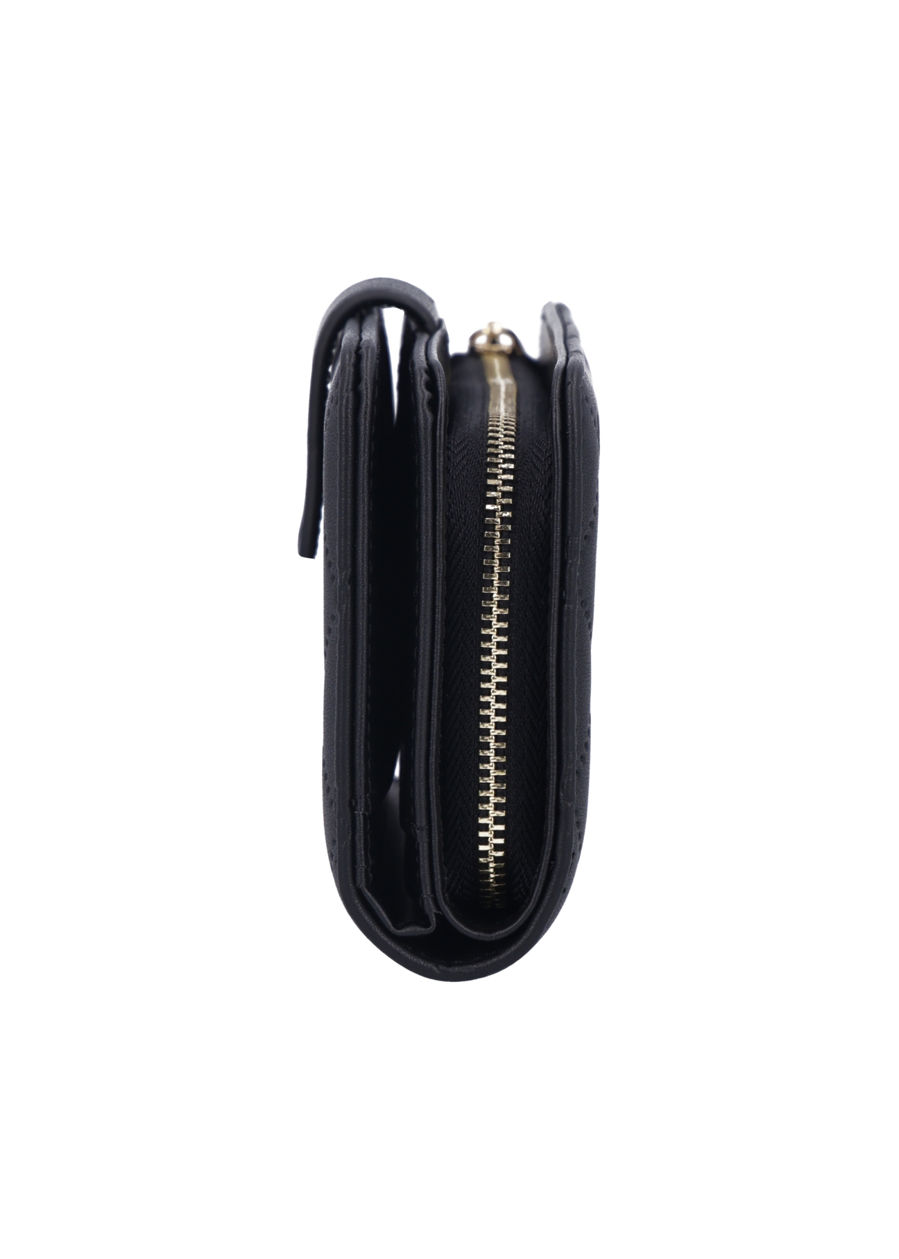 Black women's wallet with monogram POREC-0391A-9P(Z26), side product view on white background.