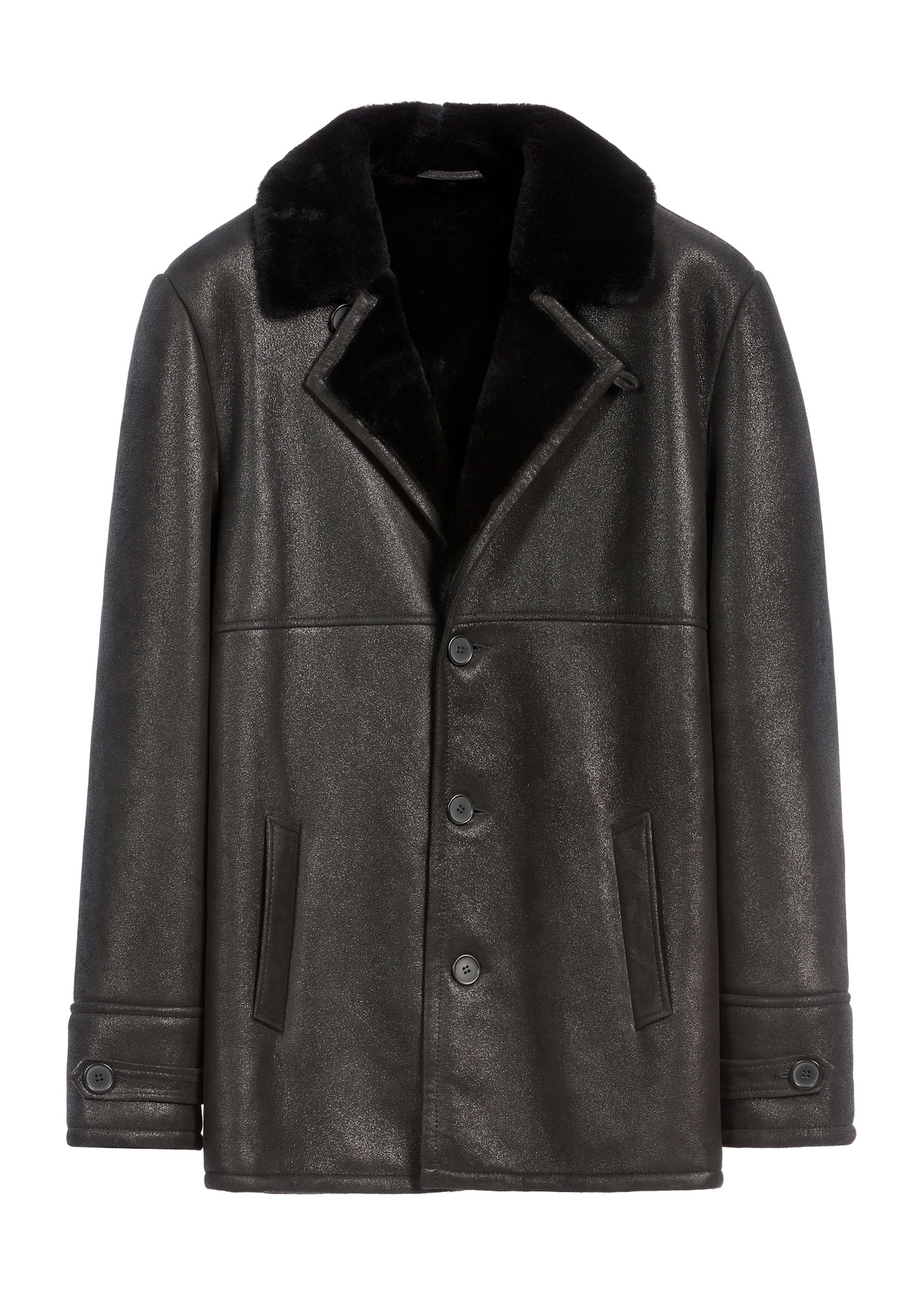 Black men's sheepskin coat made of natural leather KOZMS-0026-3191(Z25)