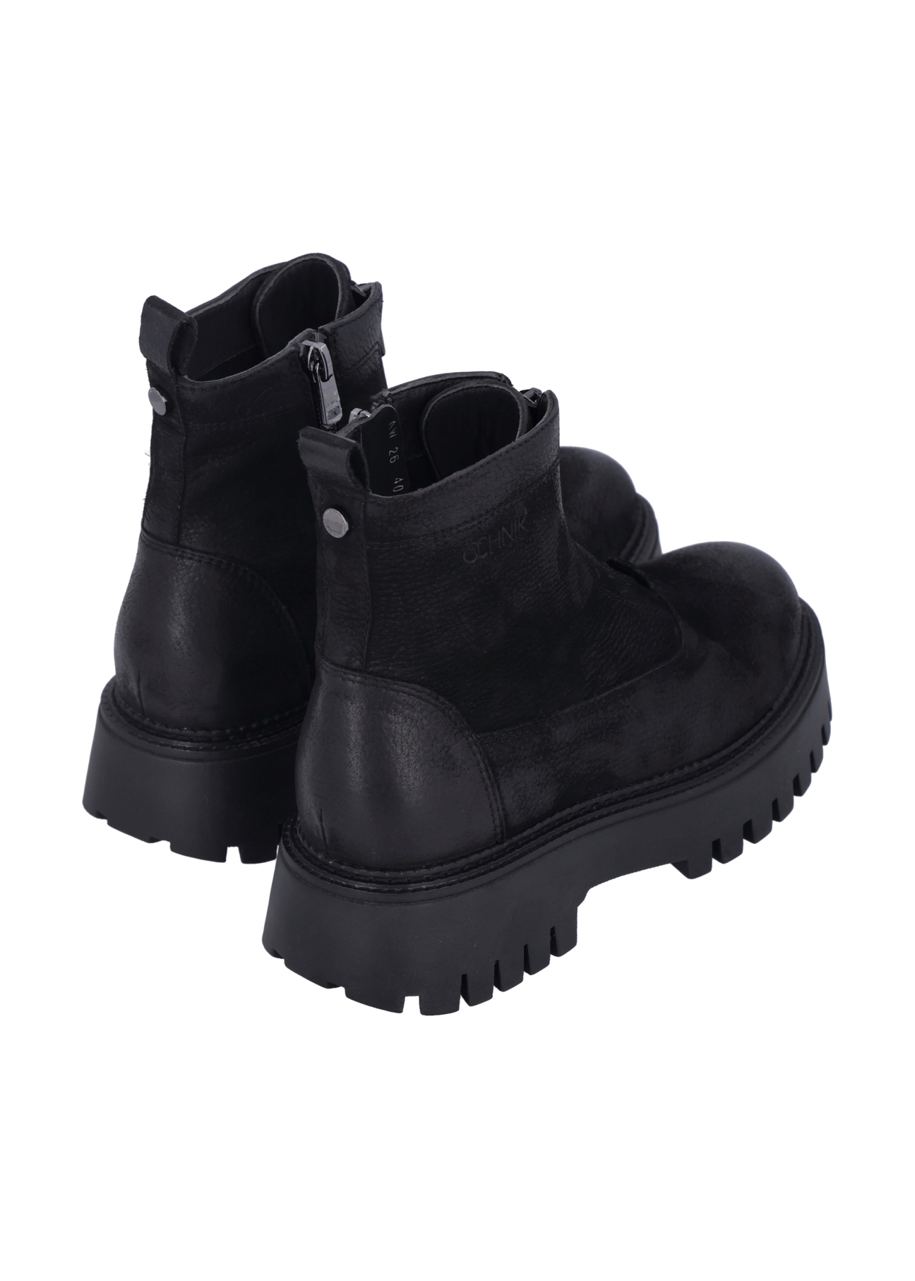 Black leather women's ankle boots BUTYD-1291-9I(Z26), product view from the back on a white background.