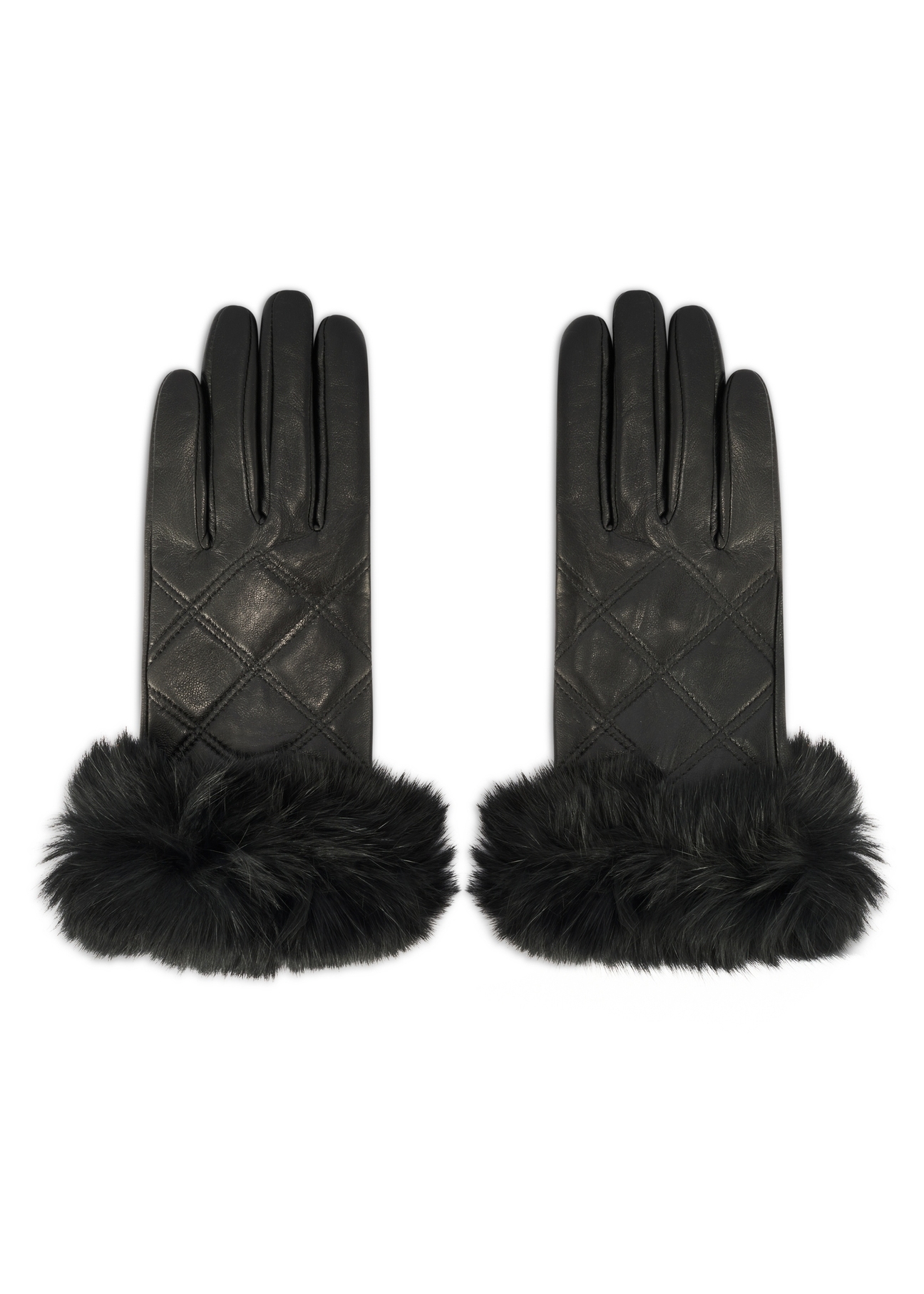 Women's leather gloves with rabbit fur REKDS-0071A-99(Z25), product view from the front on a white background.