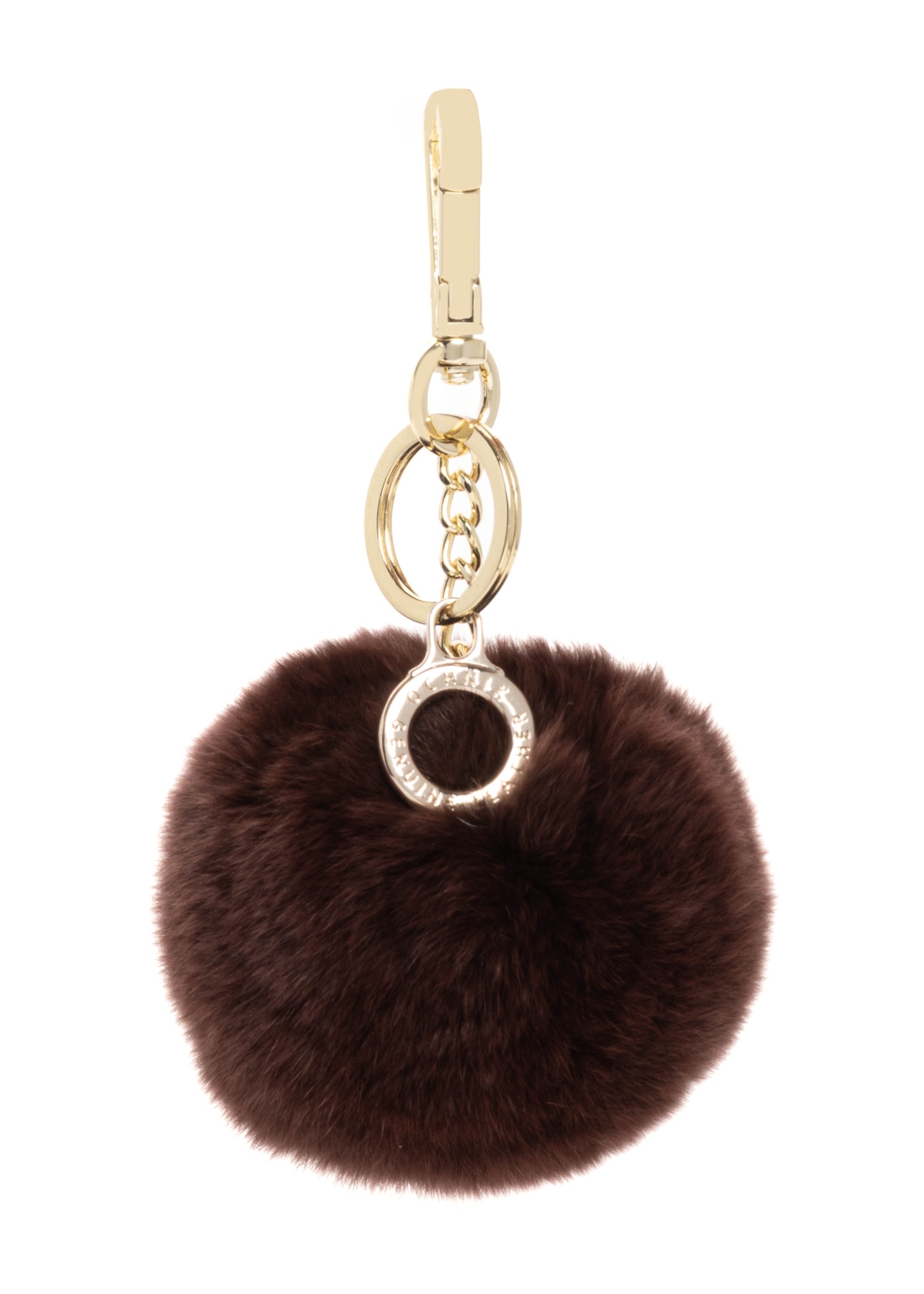 Brown pompom keychain BRELOK-117A-1H(Z26), front product view on white background.