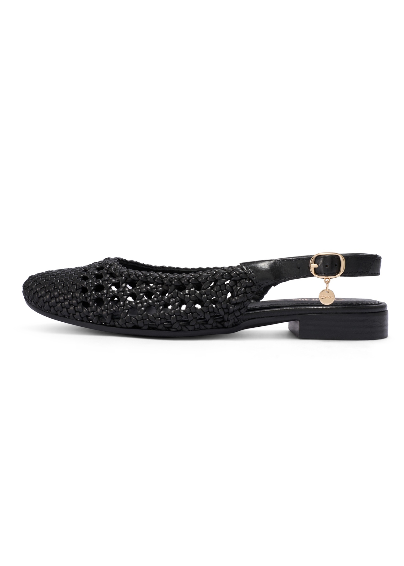 Black braided women's shoes BUTYD-1252-99(W26), side view of the product on a white background.