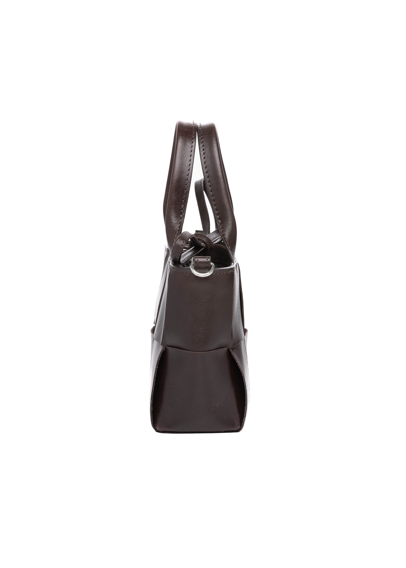 Dark brown small leather women's handbag TORES-1298-1H(W26), side product view on white background.