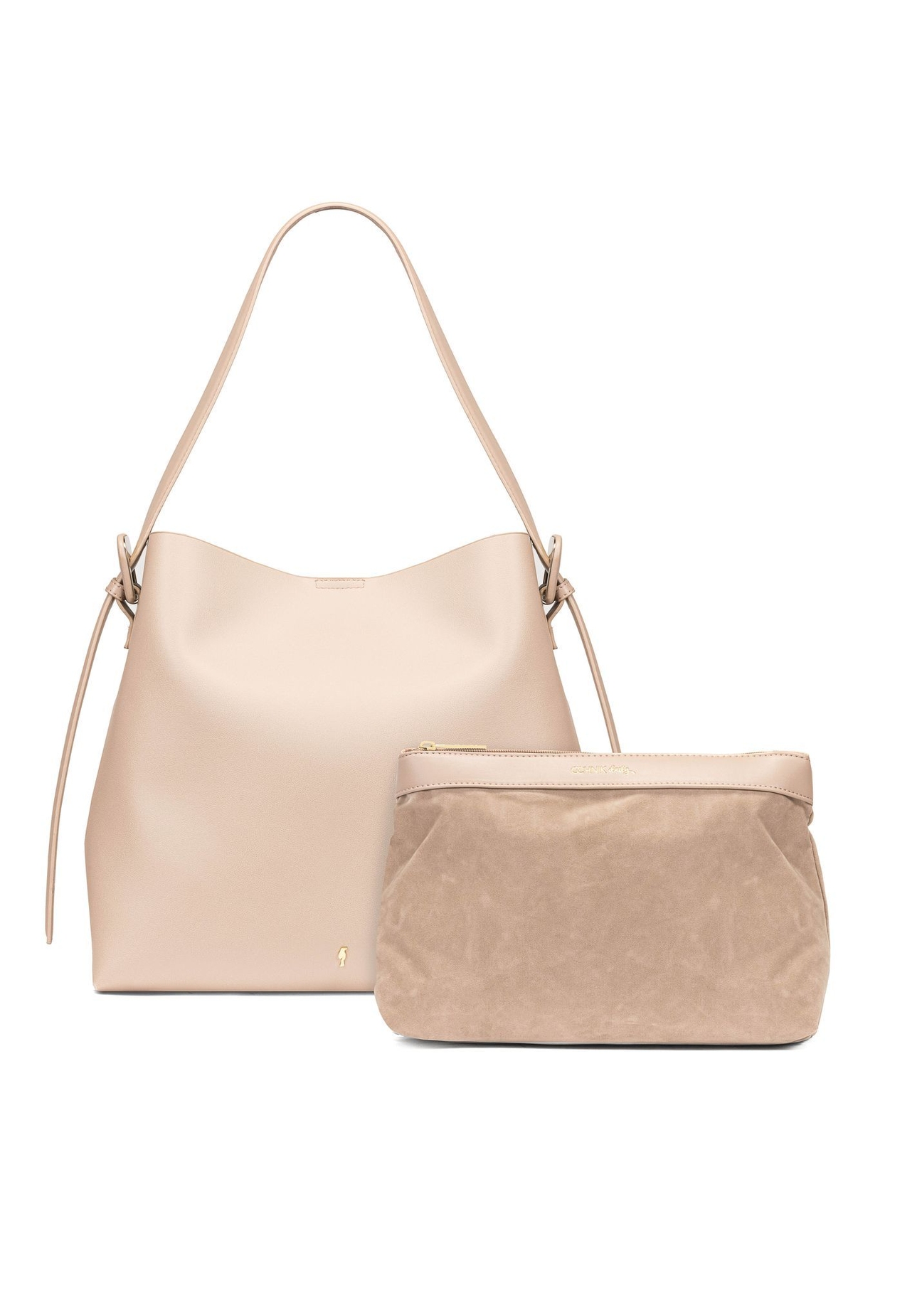 Beige women's shopper handbag TOREC-0903-1B(W26), product view with cosmetic bag on white background.