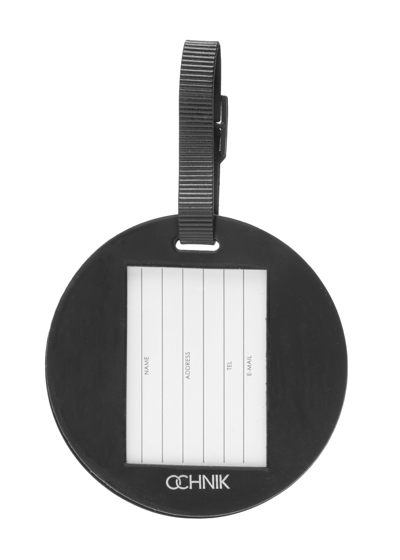 Luggage tag AW-012-0010-61(W25), product back view on white background.