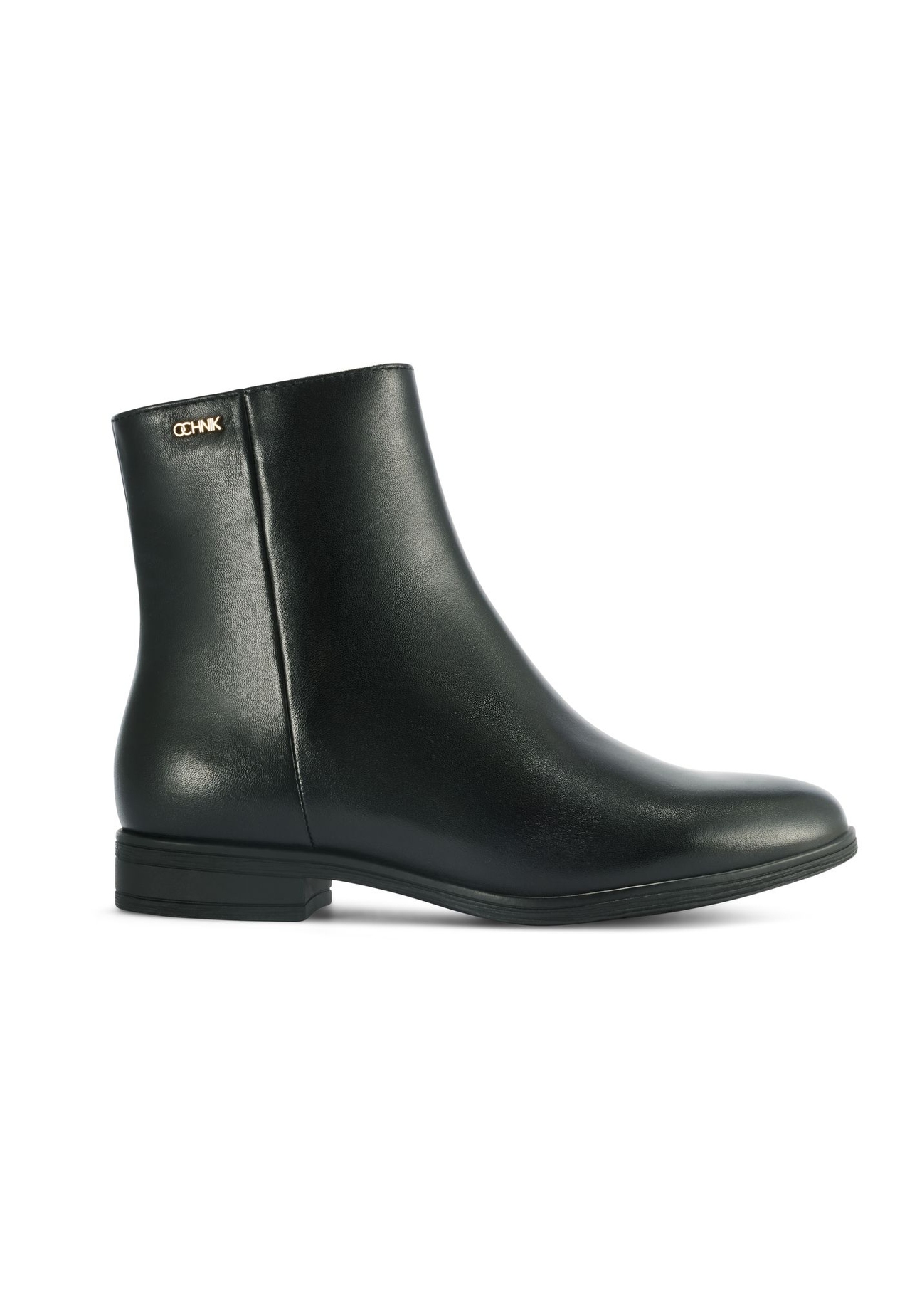 Black leather women's ankle boots BUTYD-1193-99(Z25) - side view of the product on a white background.