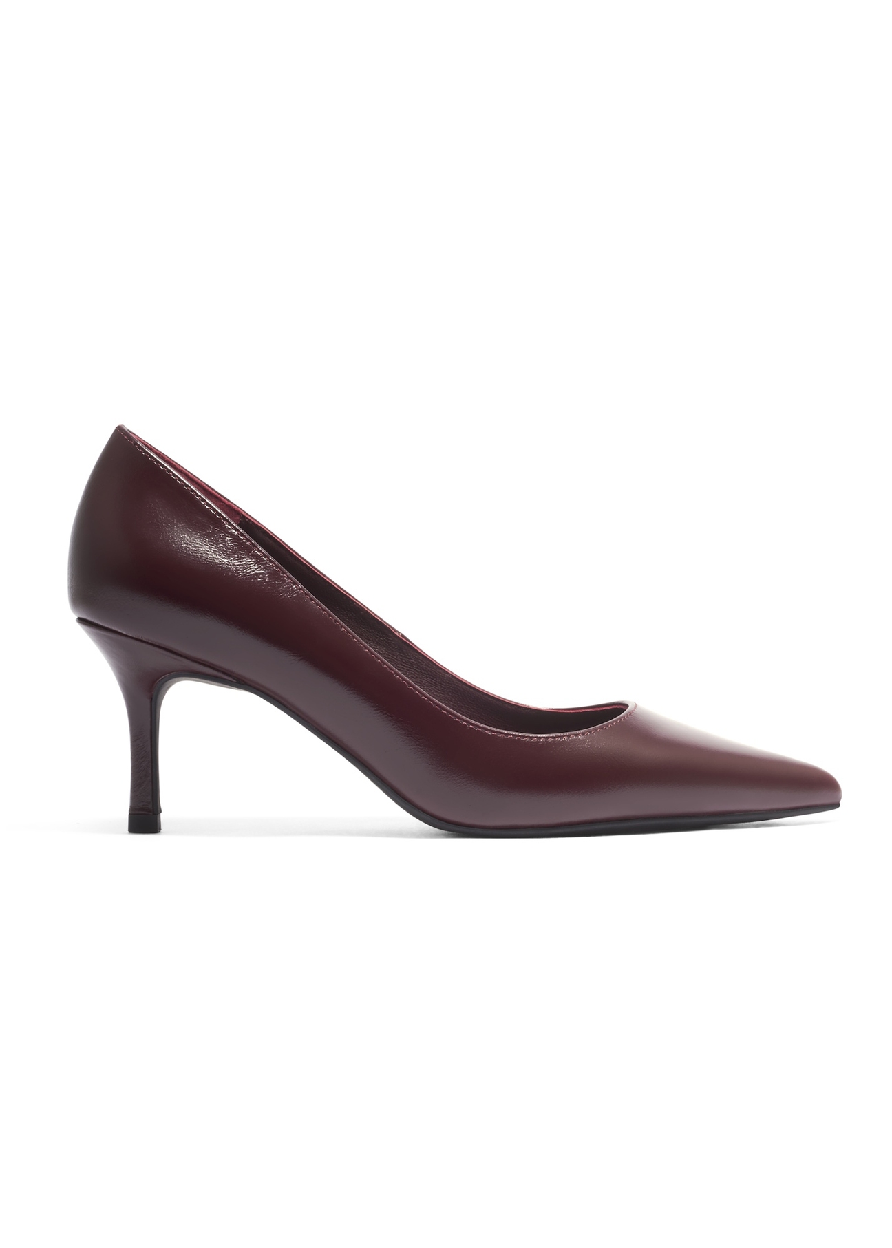 Women's burgundy leather pumps BUTYD-1031A-4D(Z26), side product view on white background.