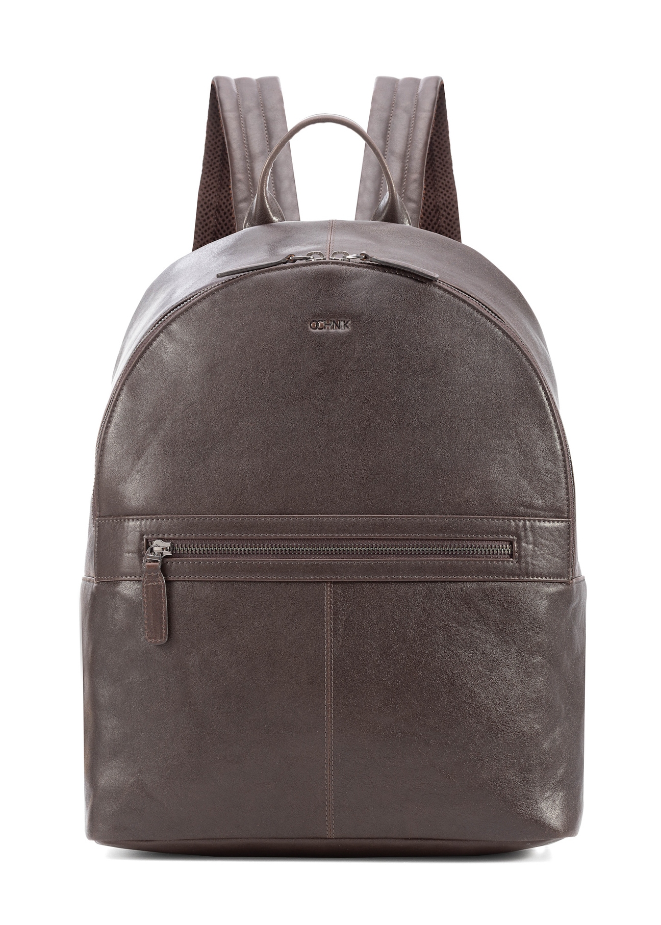 Dark brown leather men's backpack TORMS-0458-89(Z25), front product view on white background.