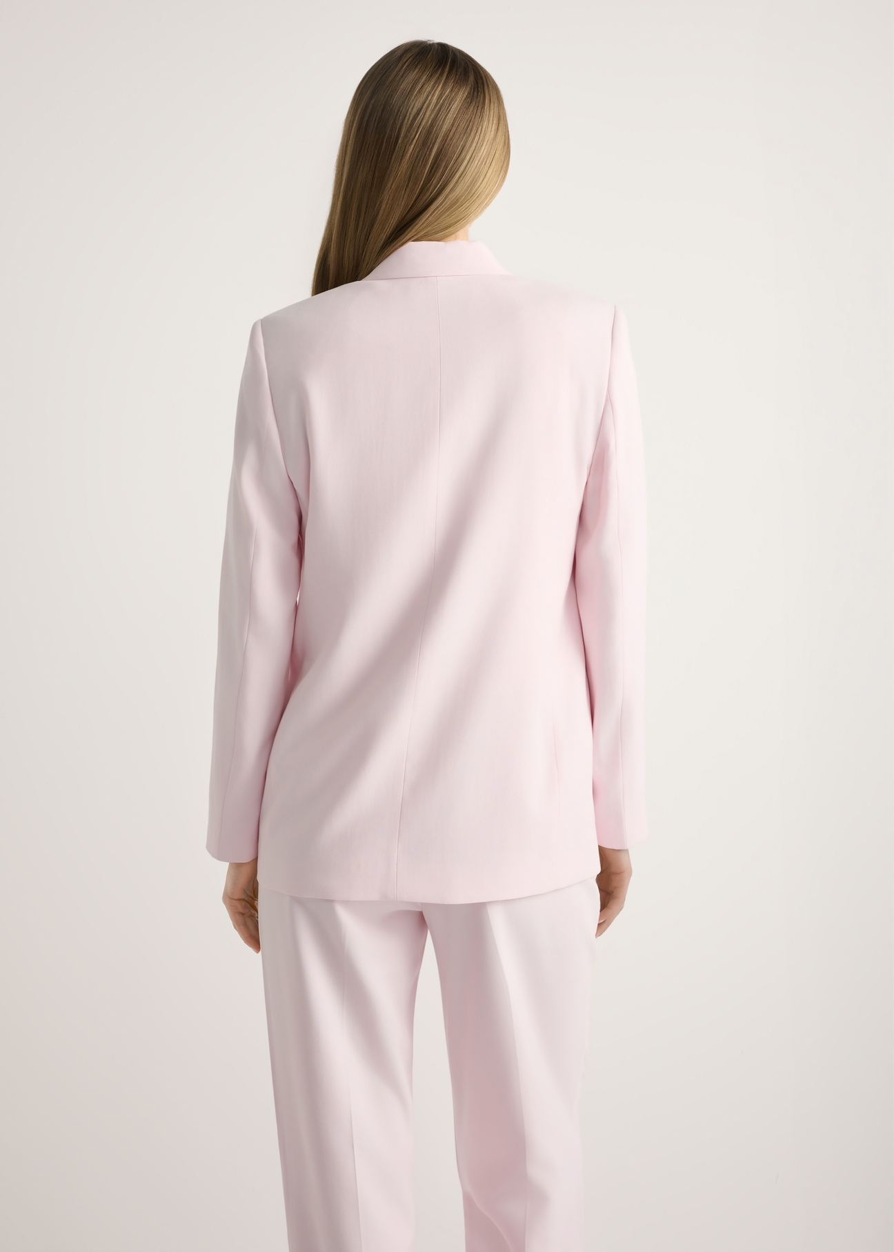 Women's pink blazer ZAKDT-0031A-5A(W26), back view of the product on the model. Half of the silhouette visible.