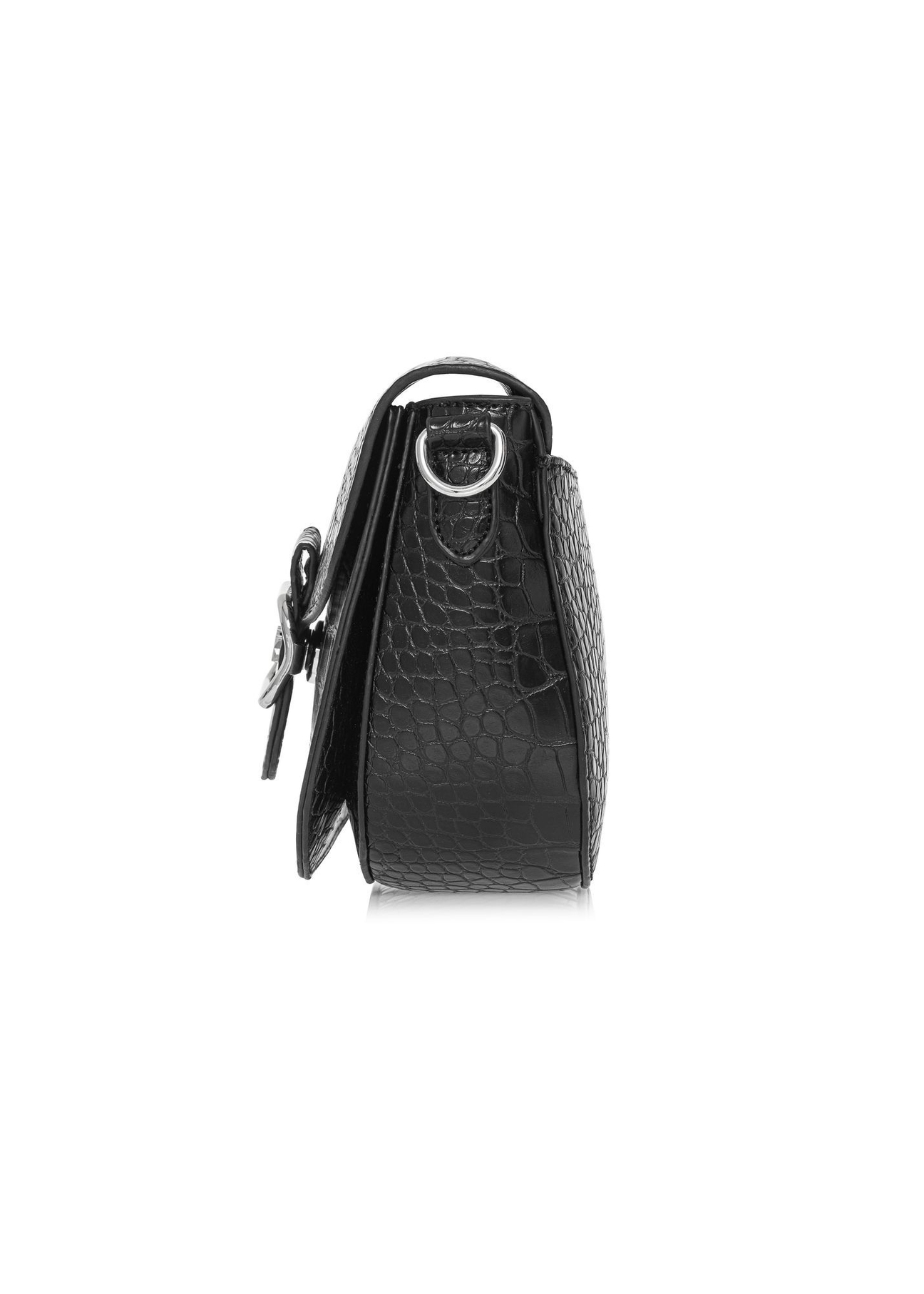 Women's black croco messenger bag TOREC-0880-9G(W26) - side view of the product, on a white background.