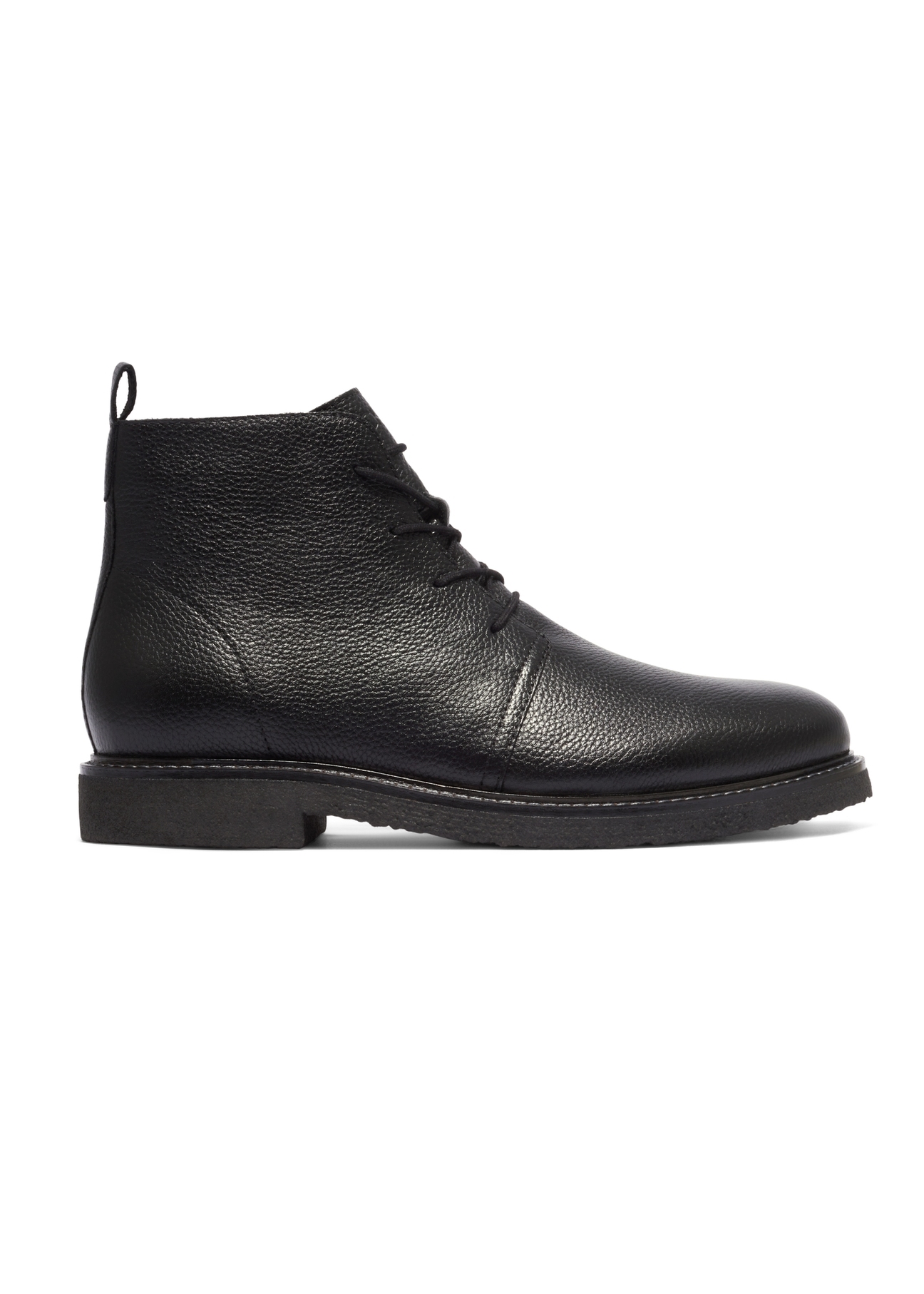 Black men's leather ankle boots BUTYM-0545-99(Z26), side view of the product on a white background.