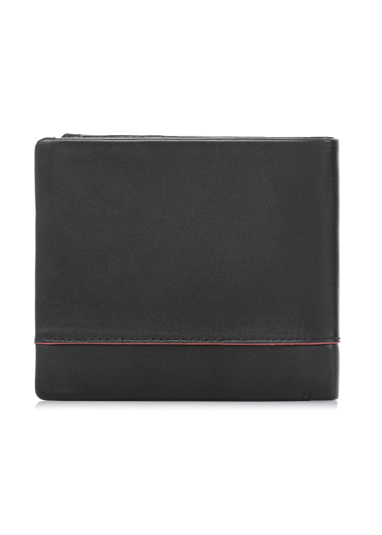 Black small leather men's wallet PORMS-0696-9J(W26), product view from the back on a white background.