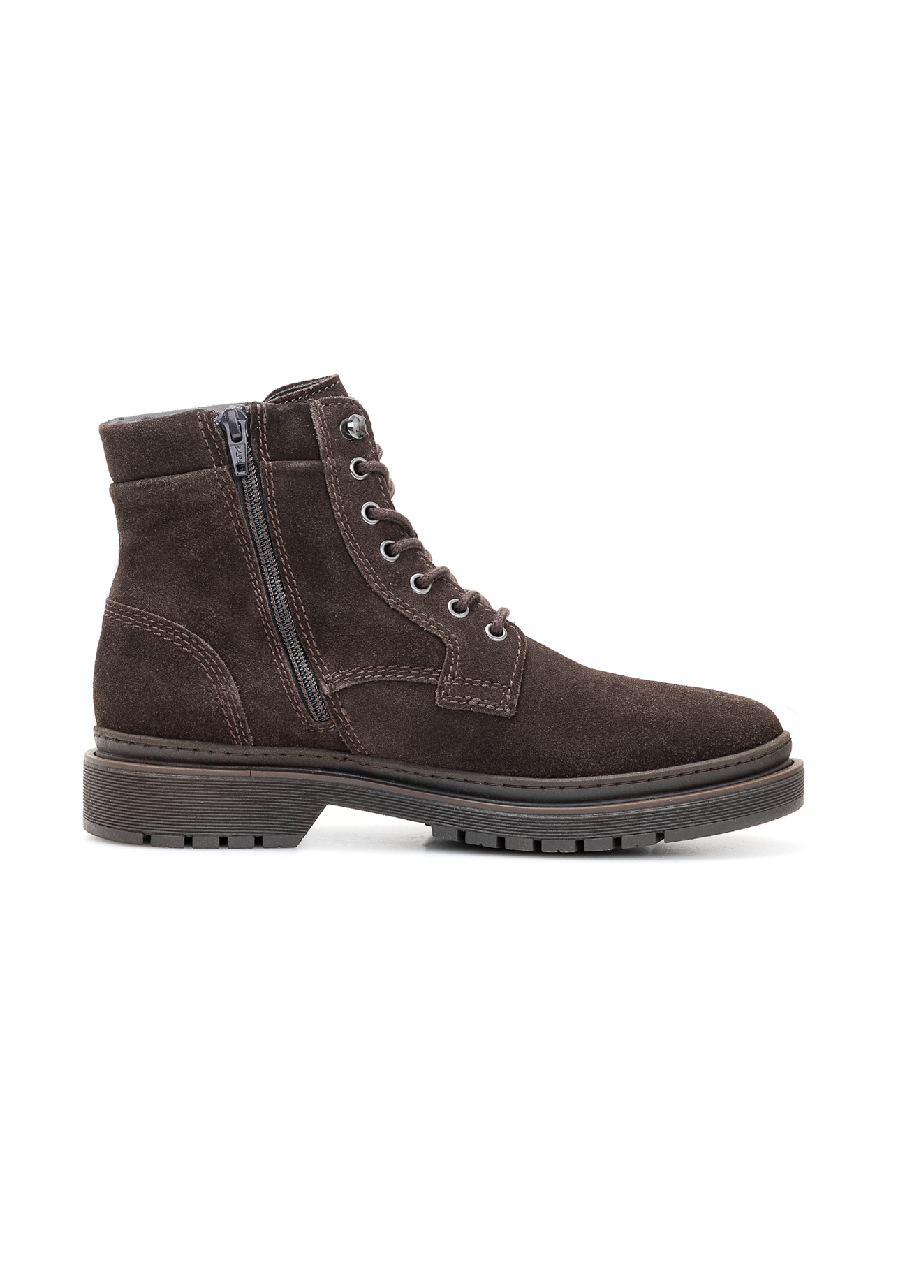 Brown suede men's ankle boots BUTYM-0515-89(Z25), side view of the product on a white background.