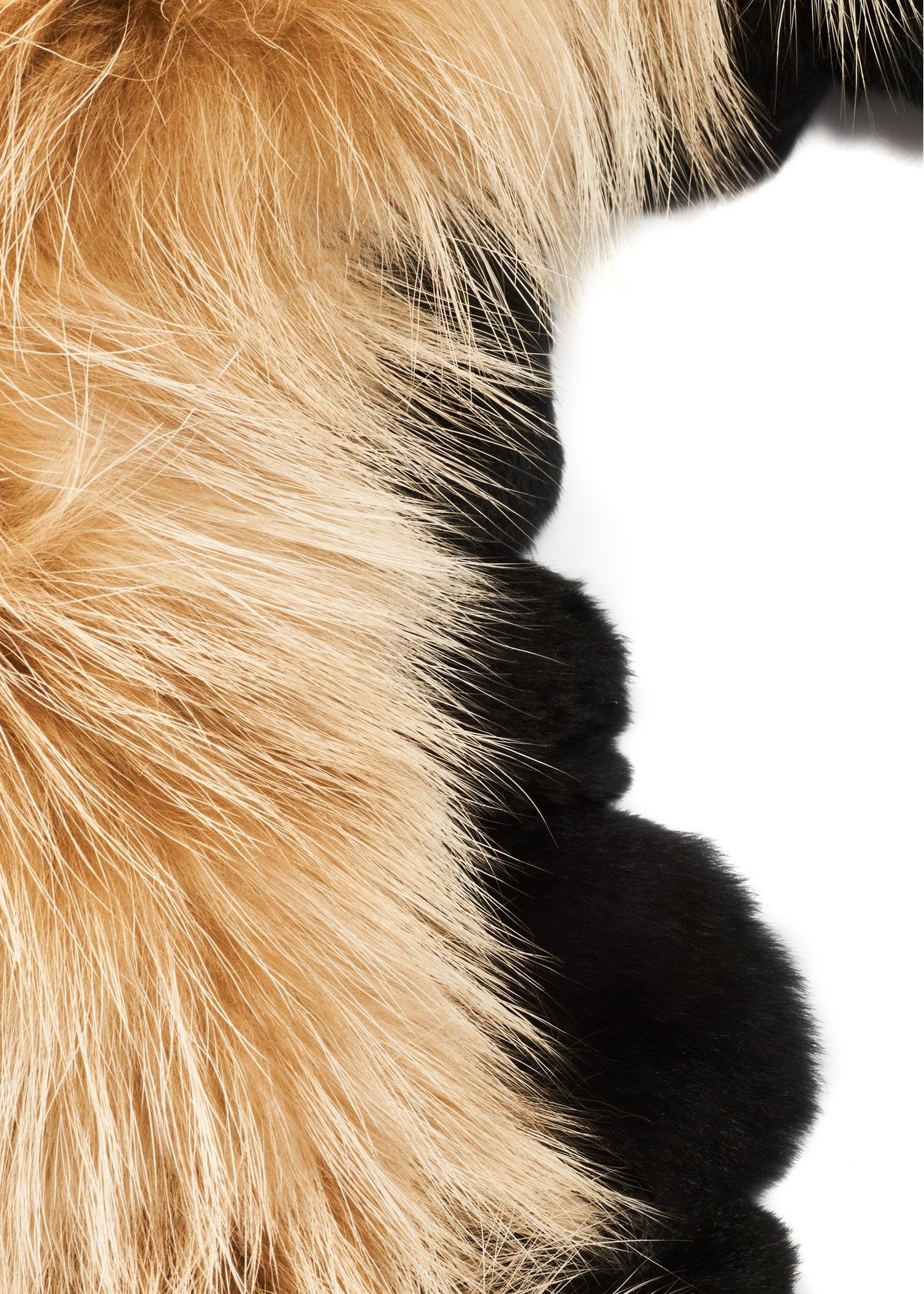 Women's scarf made of natural fur SZADF-0029A-16(Z25), close-up of the product detail, view on a white background.