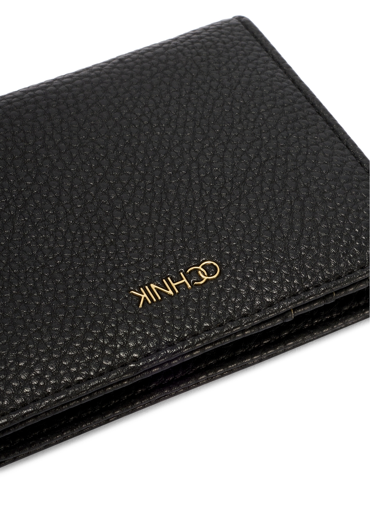 Small black women's wallet POREC-0415-99(W26), close-up of the product detail on a white background.