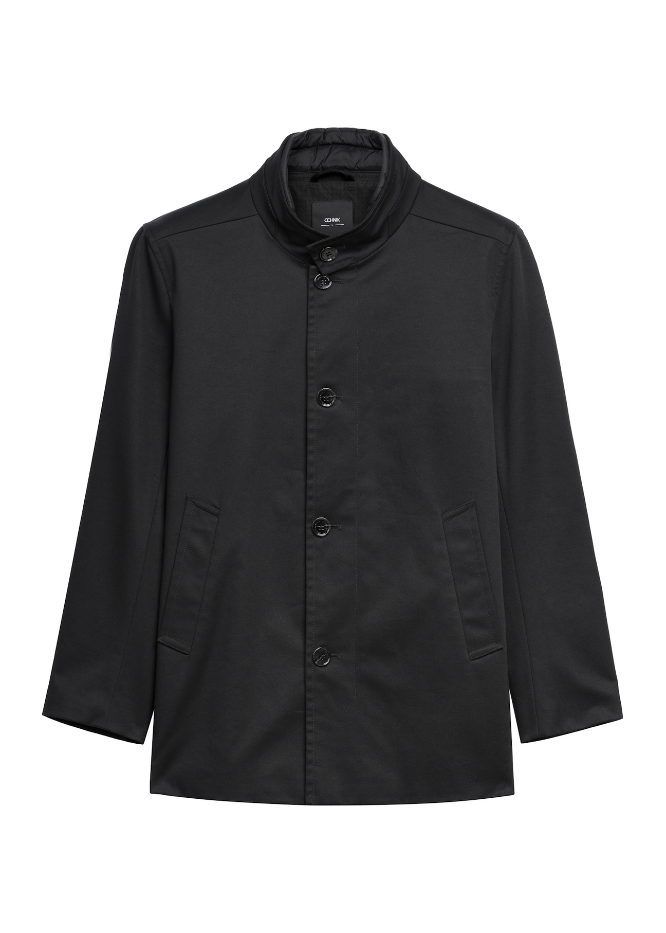 Men's long black jacket KURMT-0426-99(Z26), front product view on white background.