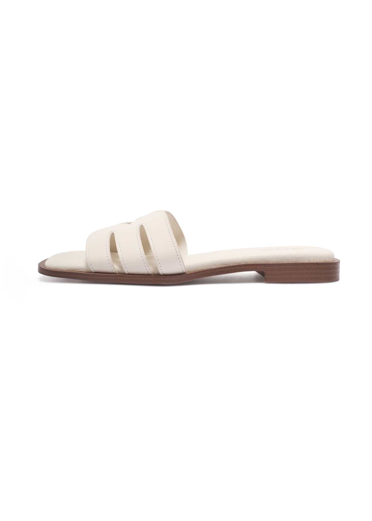 Women's cream leather flip-flops BUTYD-1224-0B(W26)