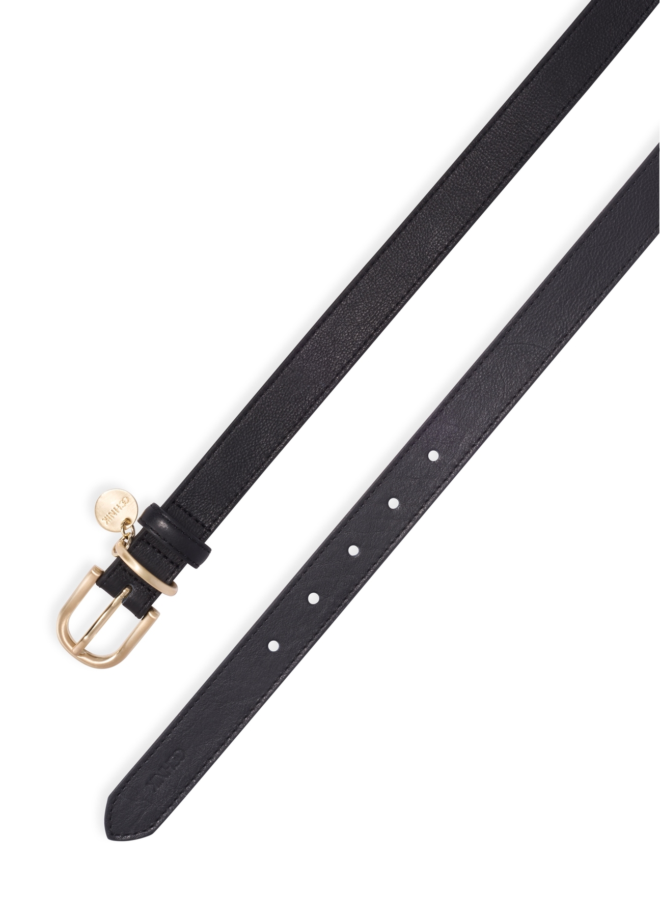 Women's black leather belt PASDS-0275-9I(Z26), top view of the product on a white background.
