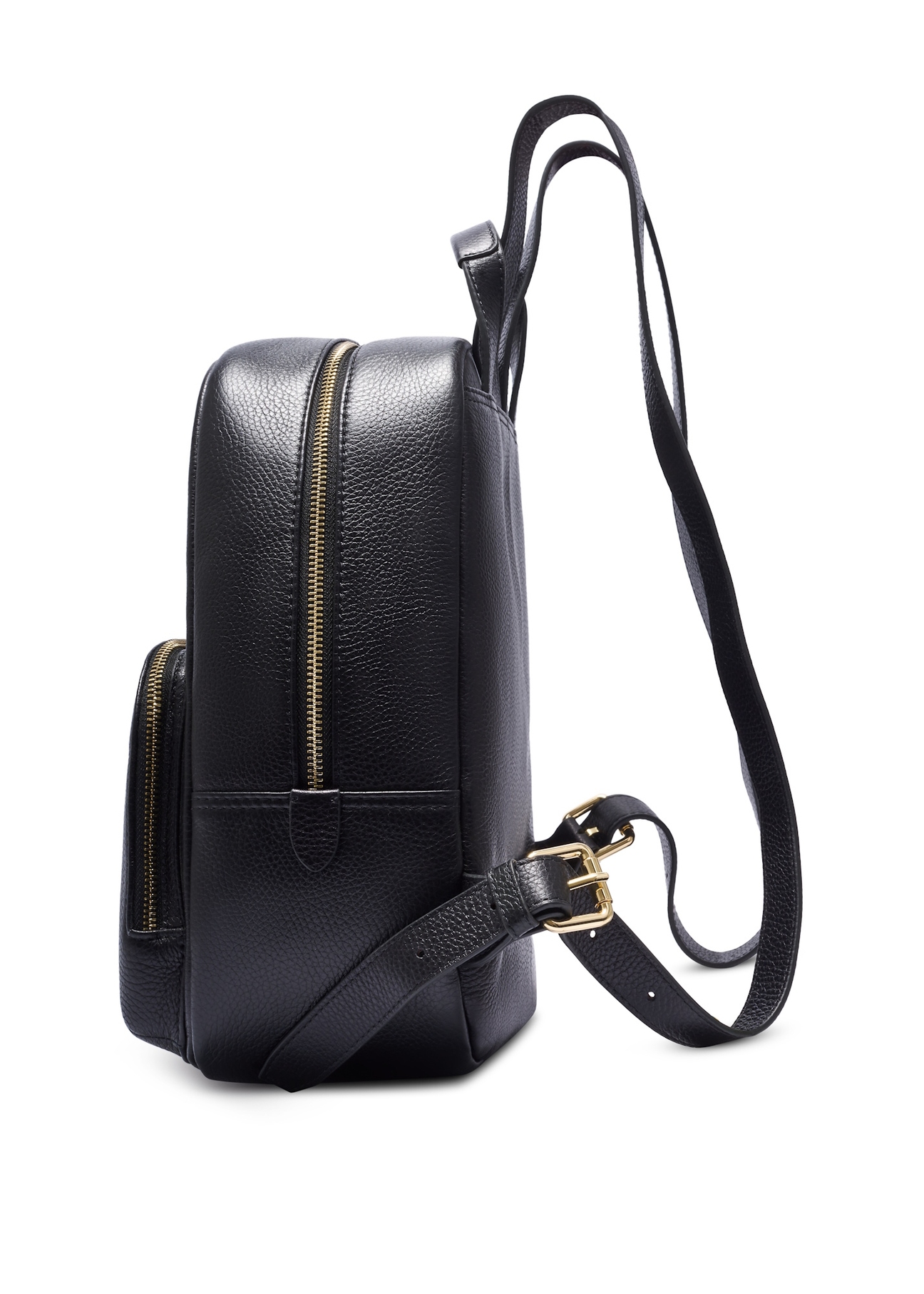 Women's leather backpack in black color TORES-1276-9I(W26), side view of the product on a white background.