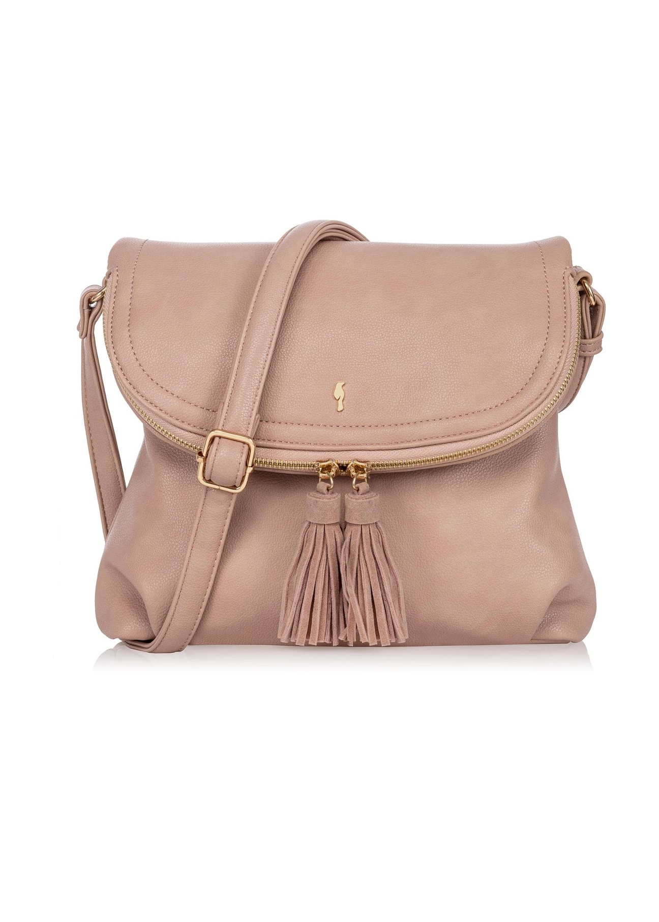 Pink women's handbag with tassels TOREC-0761-32(W23)-01