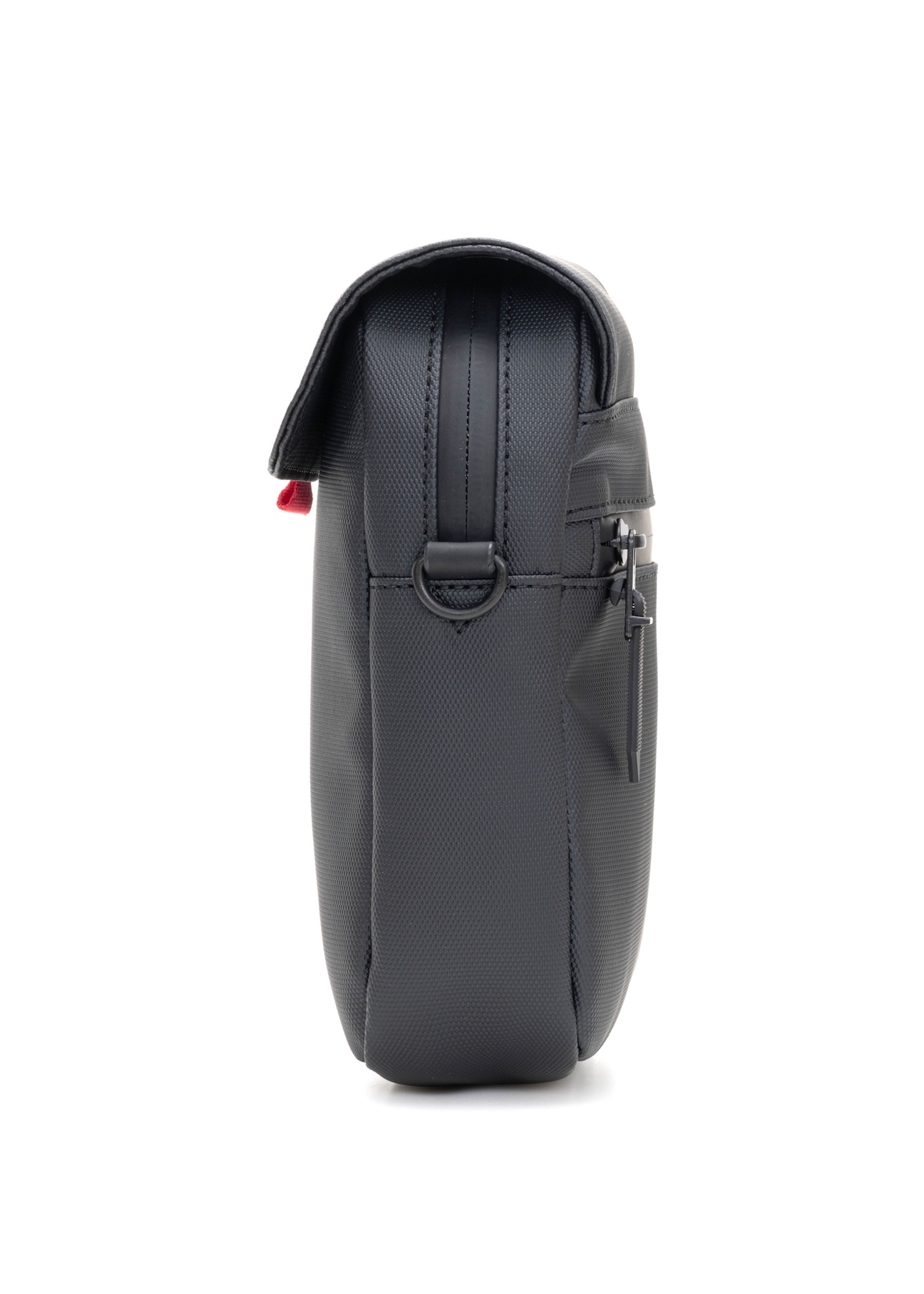 Men's small black messenger bag TORMN-0399-9J(W26), side view of the product on a white background.