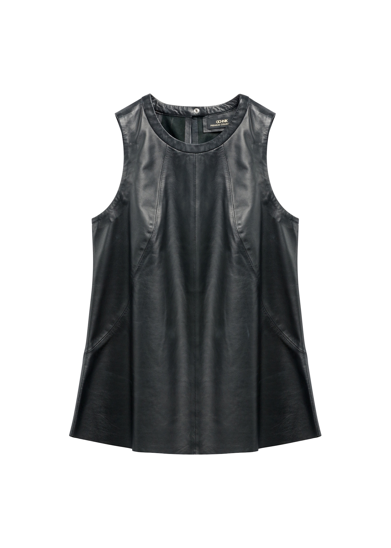 Women's black leather blouse KOSDS-0008-99(W26) - front product view, on white background.