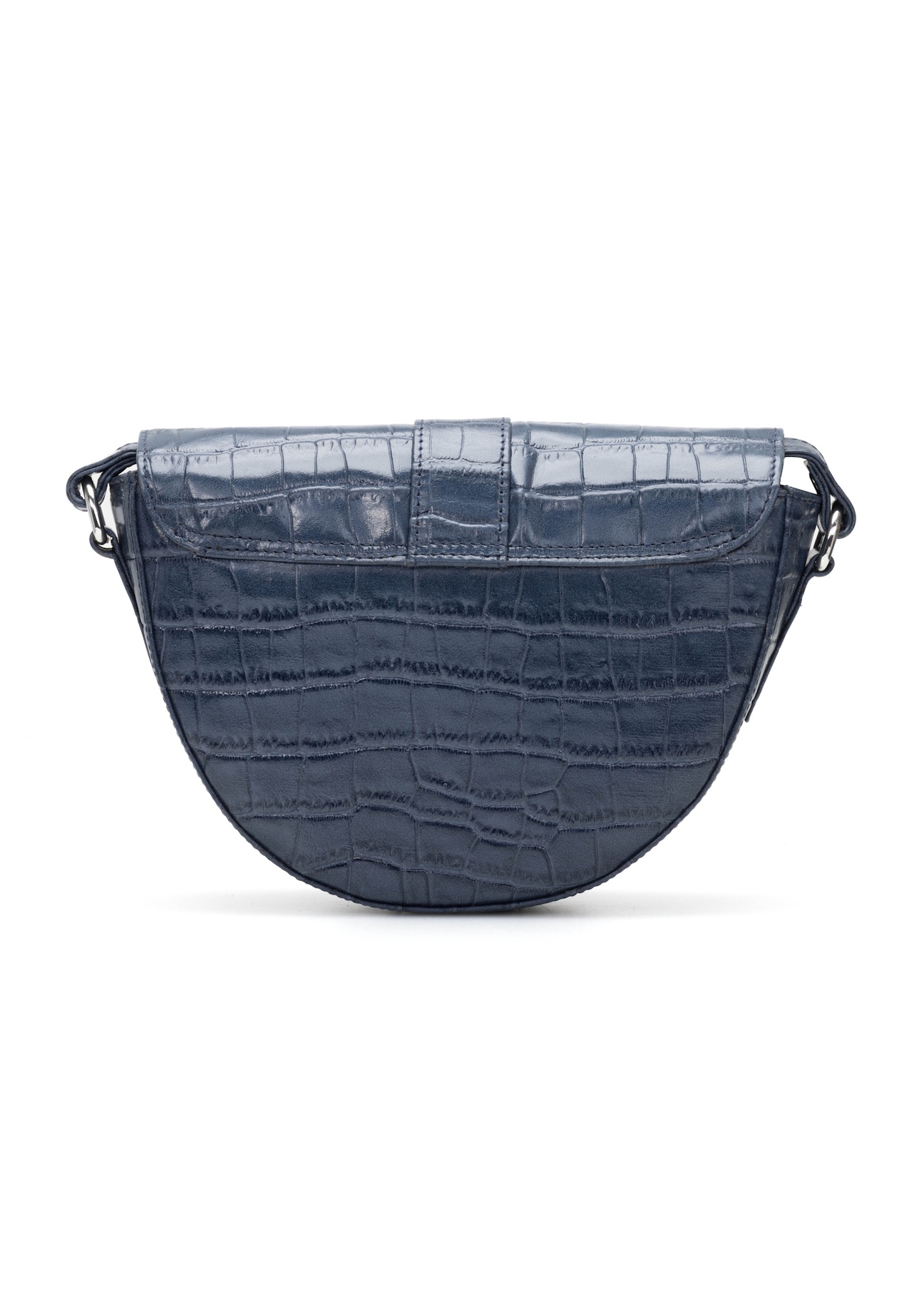 Navy blue croco leather handbag TORES-0707F-7D(W26), back view of the product on a white background.