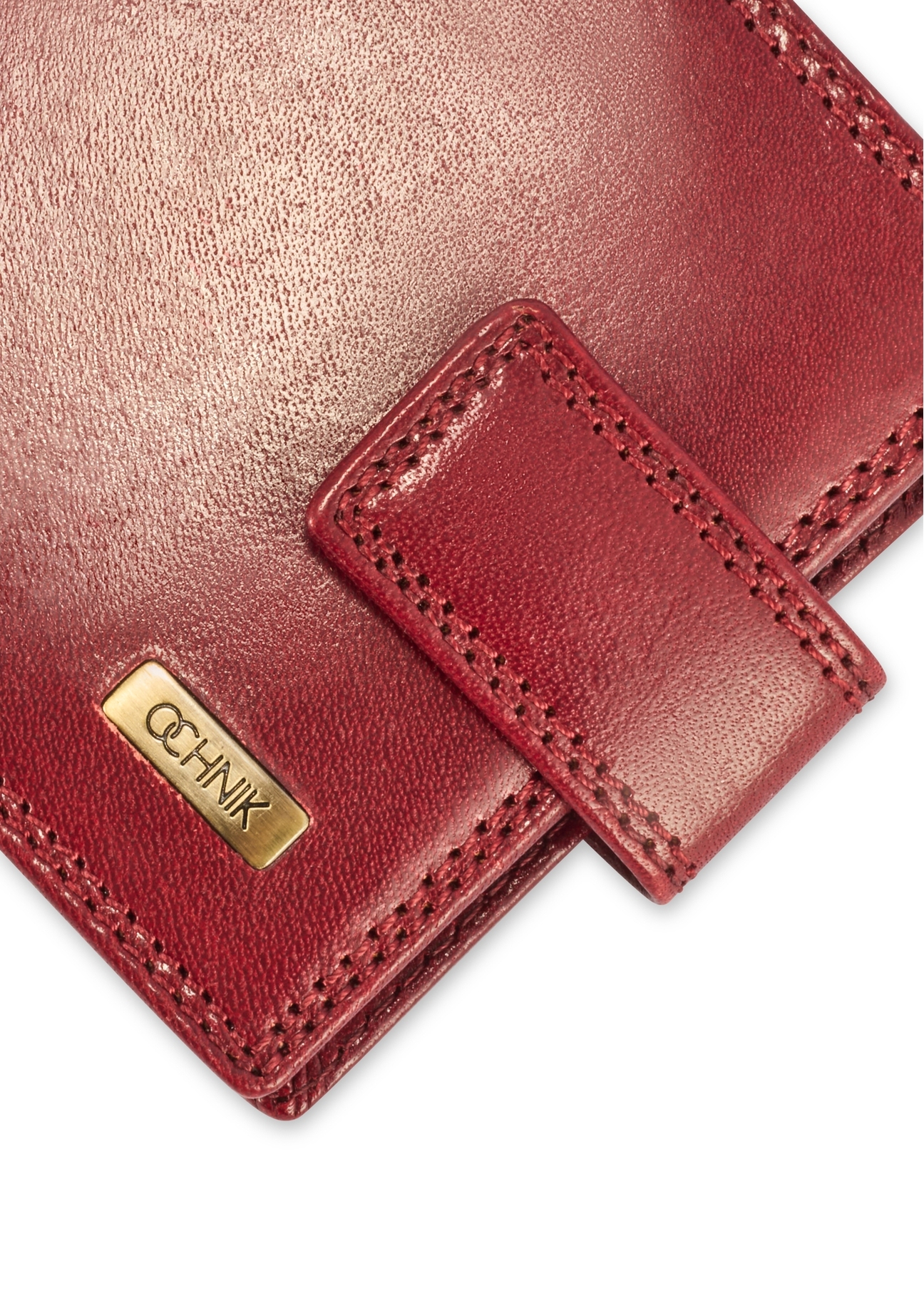 Burgundy men's leather wallet PL-105-41(KS), close-up of product detail, view on white background.