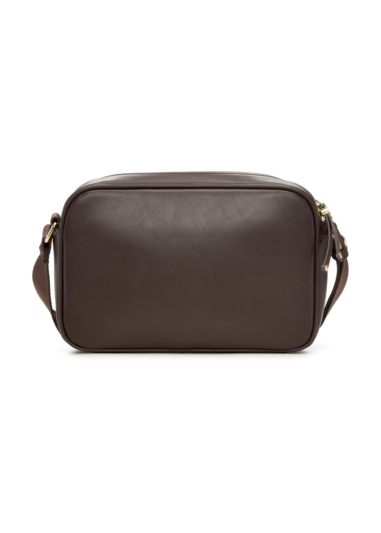 Brown women's handbag with monogram TOREC-1290-1I(Z26), product view from the back on a white background.