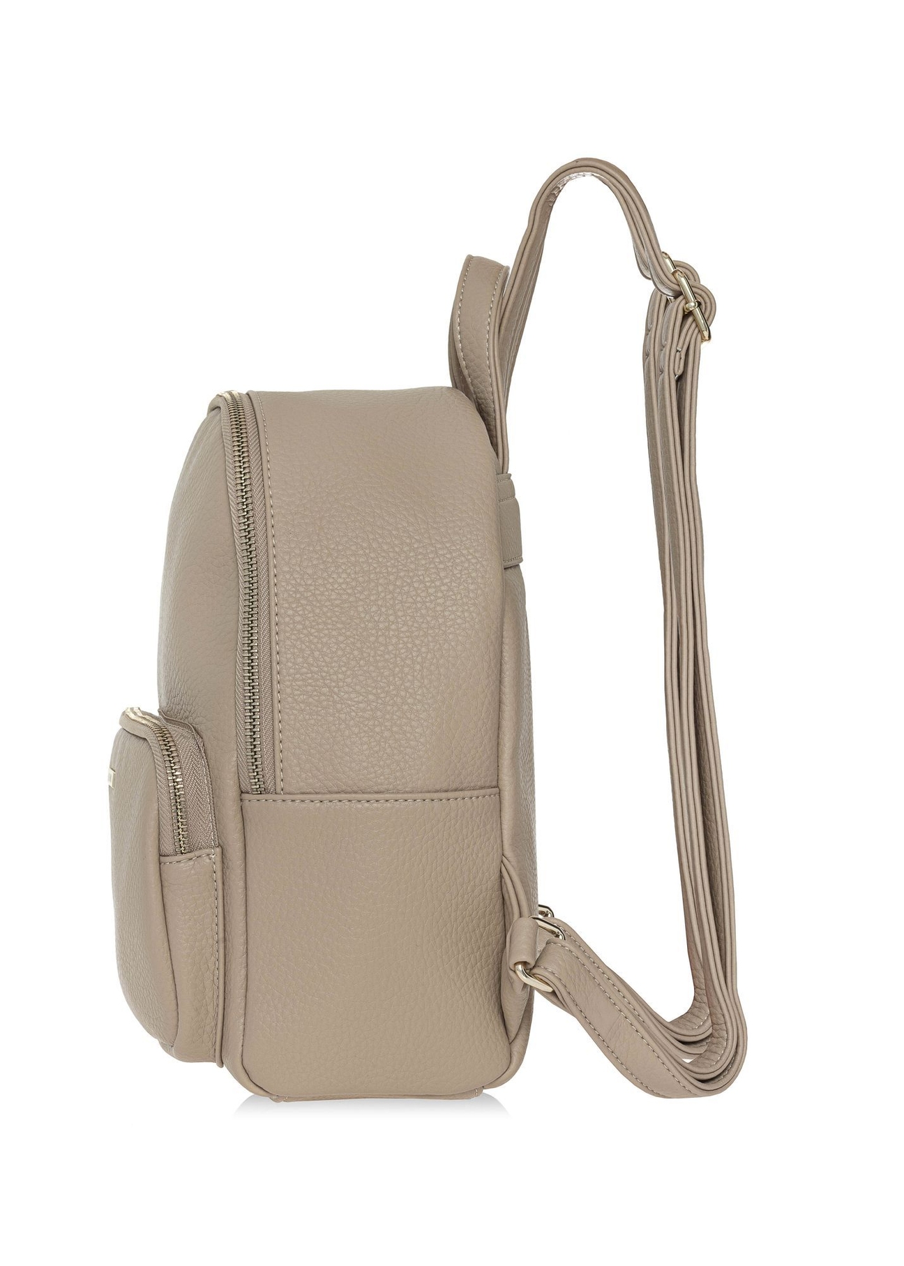Beige women's imitation leather backpack TOREC-1014-1B(W26) - side product view, on white background.