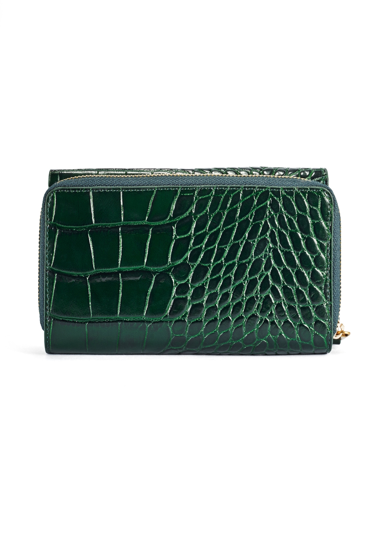 Dark green croco women's wallet PORES-0951-51(W25) - product view from the back on white background.