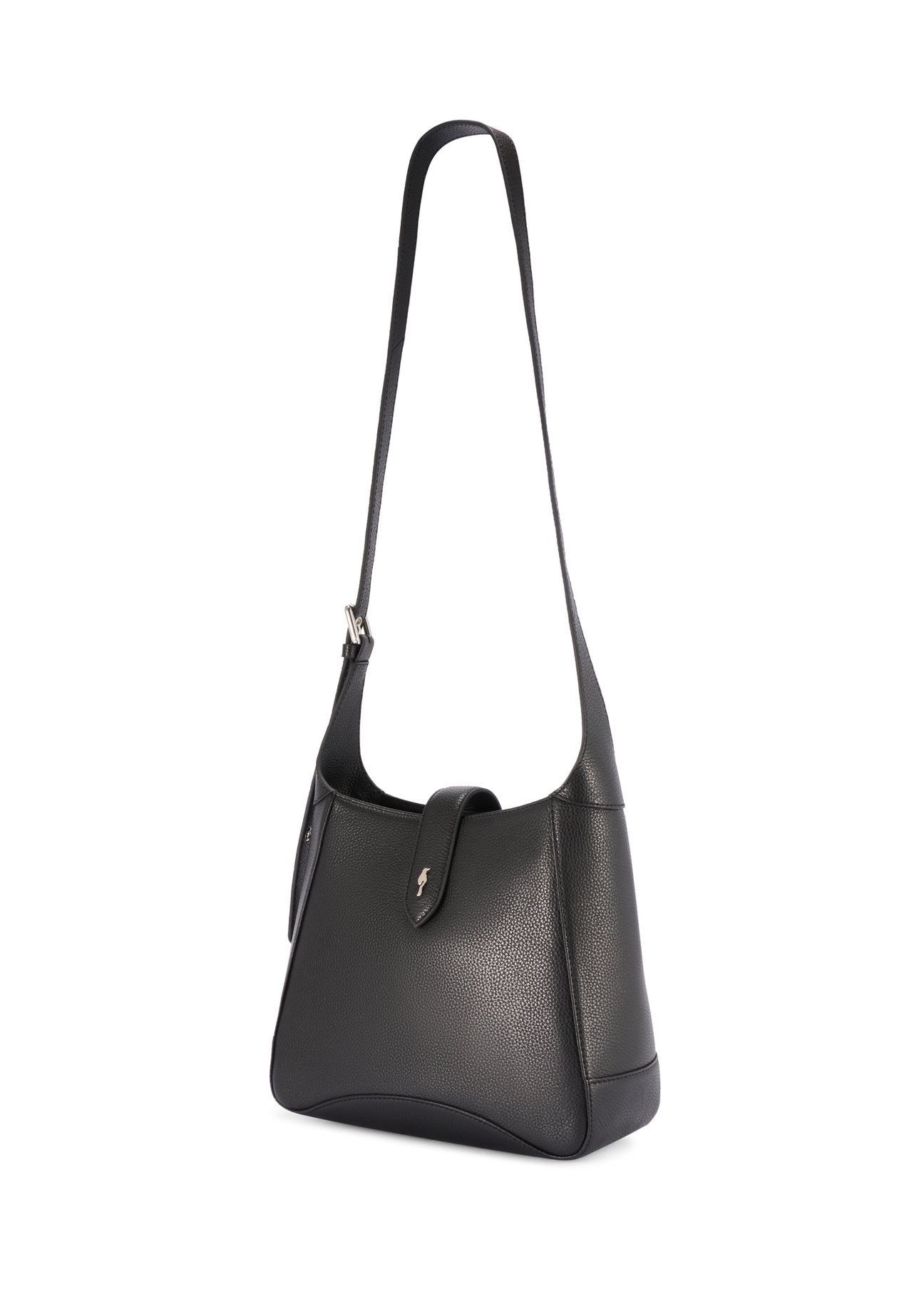 Black leather shoulder bag TORES-1211-9I(W26) - diagonal product view, on a white background.