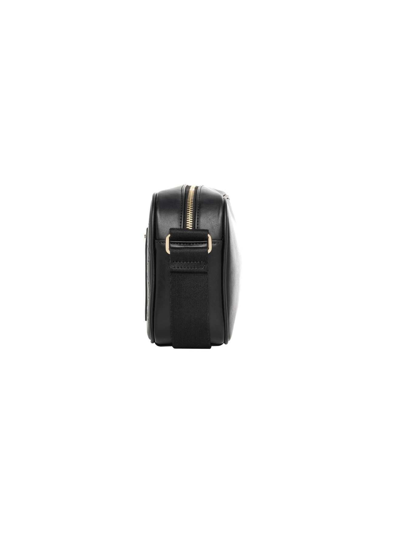 Black women's handbag with monogram TOREC-1290-9P(Z26), product view from the side on a white background.