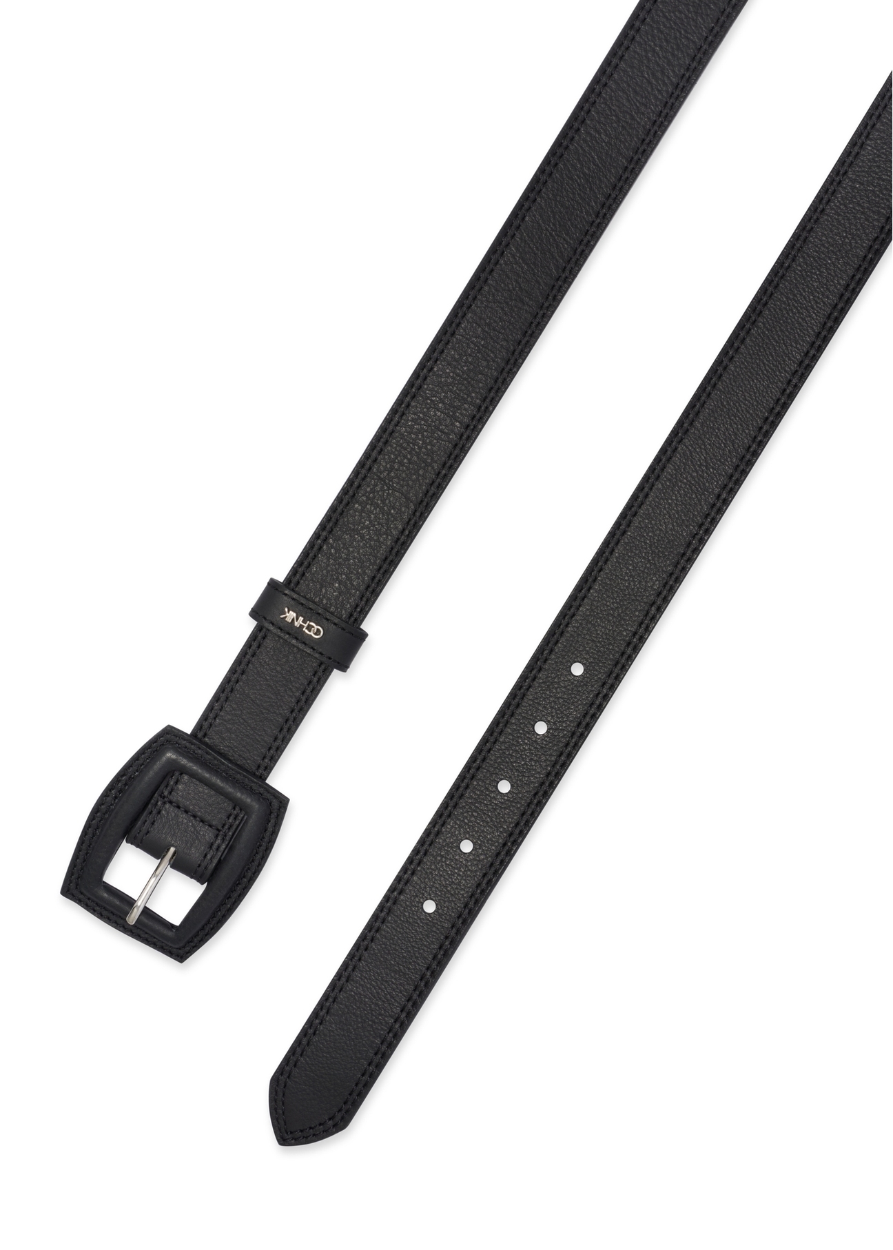 Black leather women's belt PASDS-0272-99(W26), product view from above on white background.