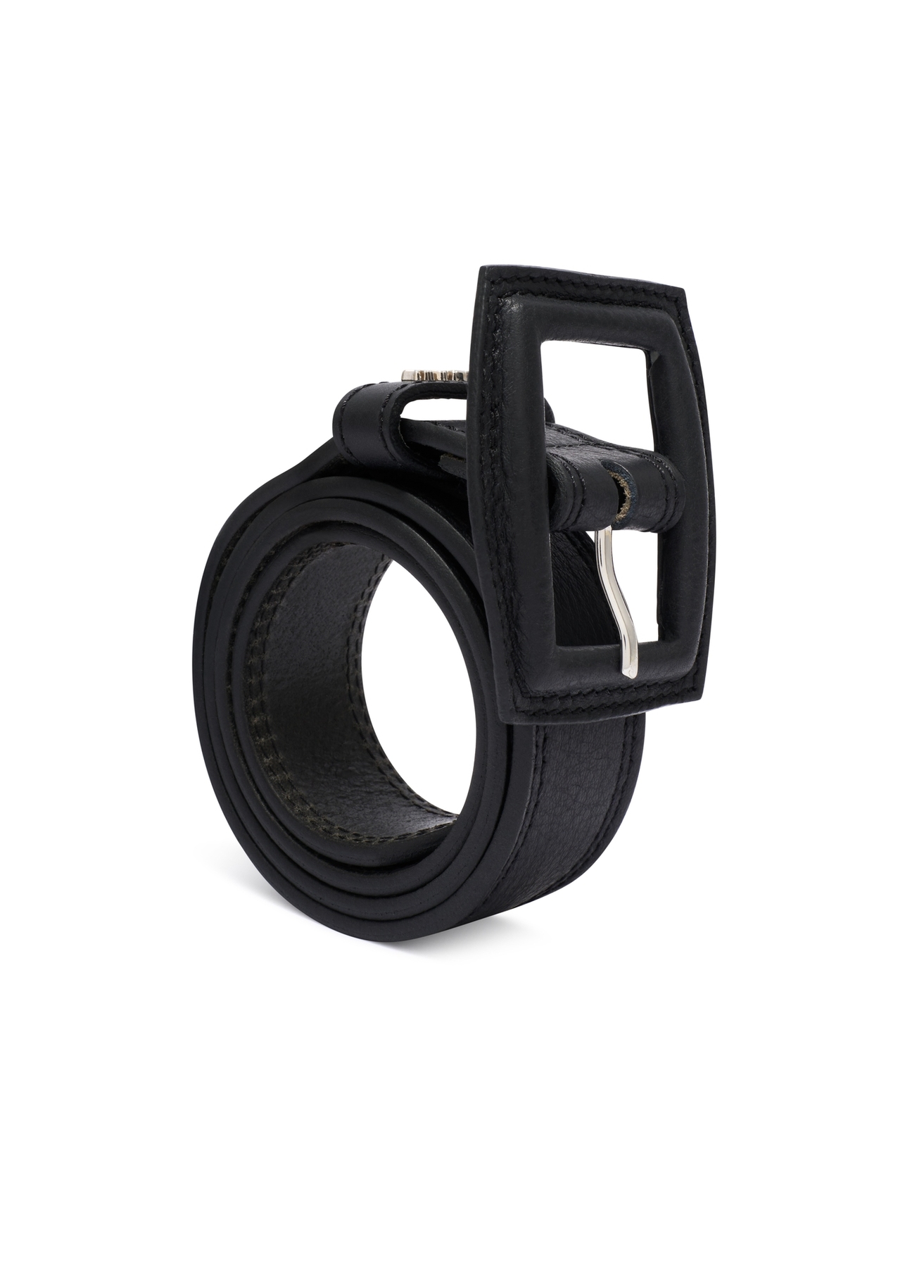 Black leather women's belt PASDS-0272-99(W26), diagonal product view on white background.