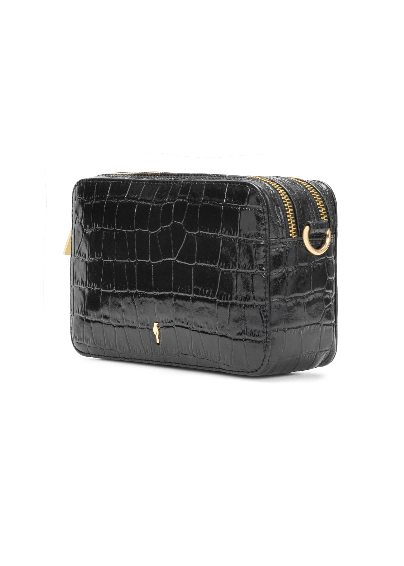 Small black leather croco handbag TORES-1231-9G(W26) - diagonal product view, on a white background.
