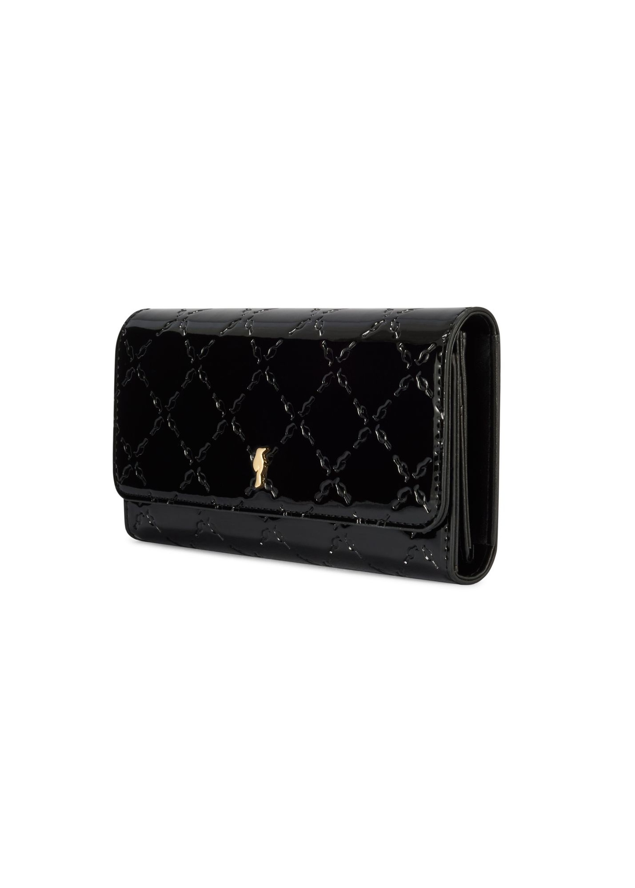Black large women's wallet with monogram POREC-0421-98(Z25) - diagonal view of the product on a white background.