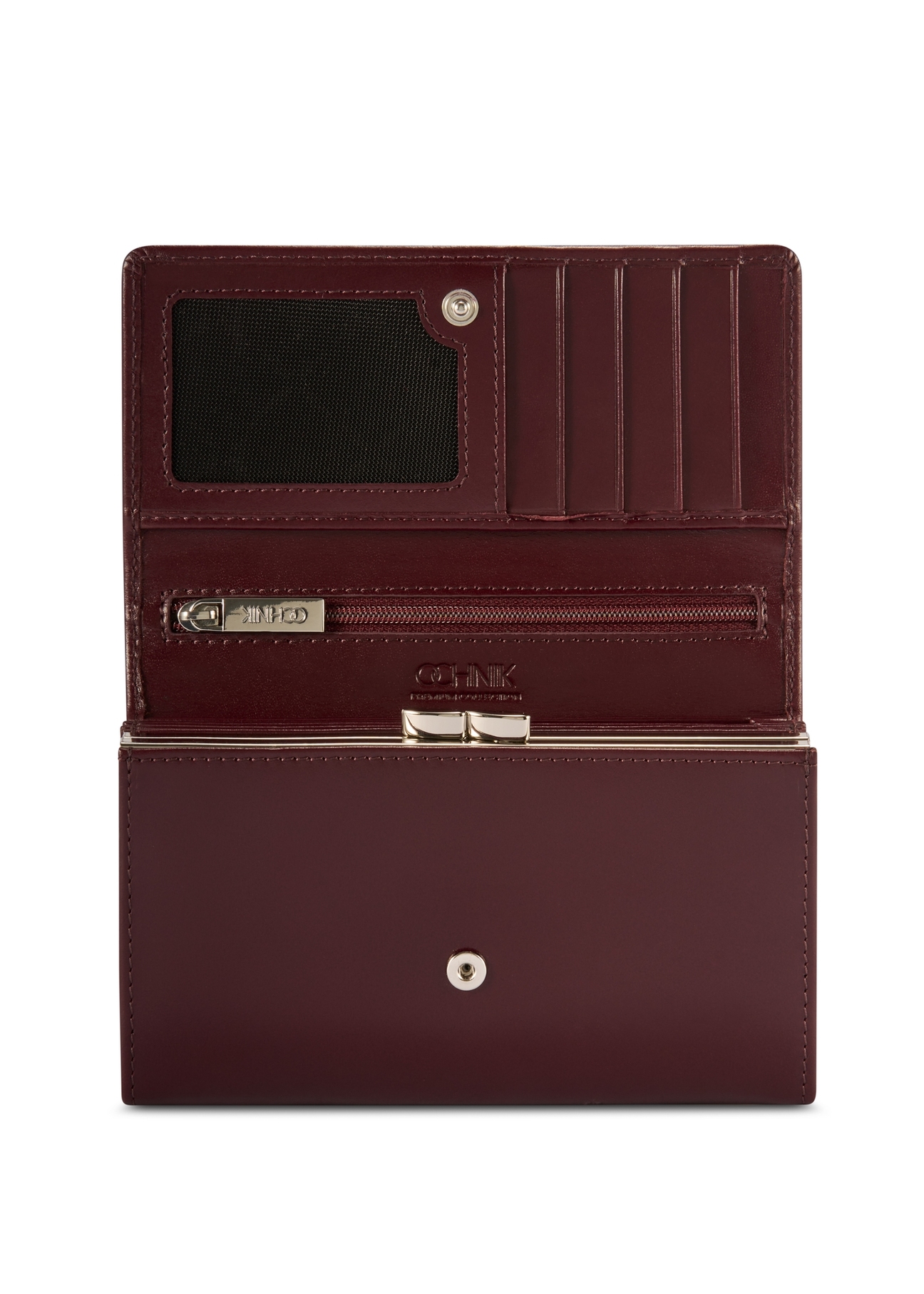 Burgundy large leather women's wallet PORES-0974-49(Z25), product view from the inside on a white background.
