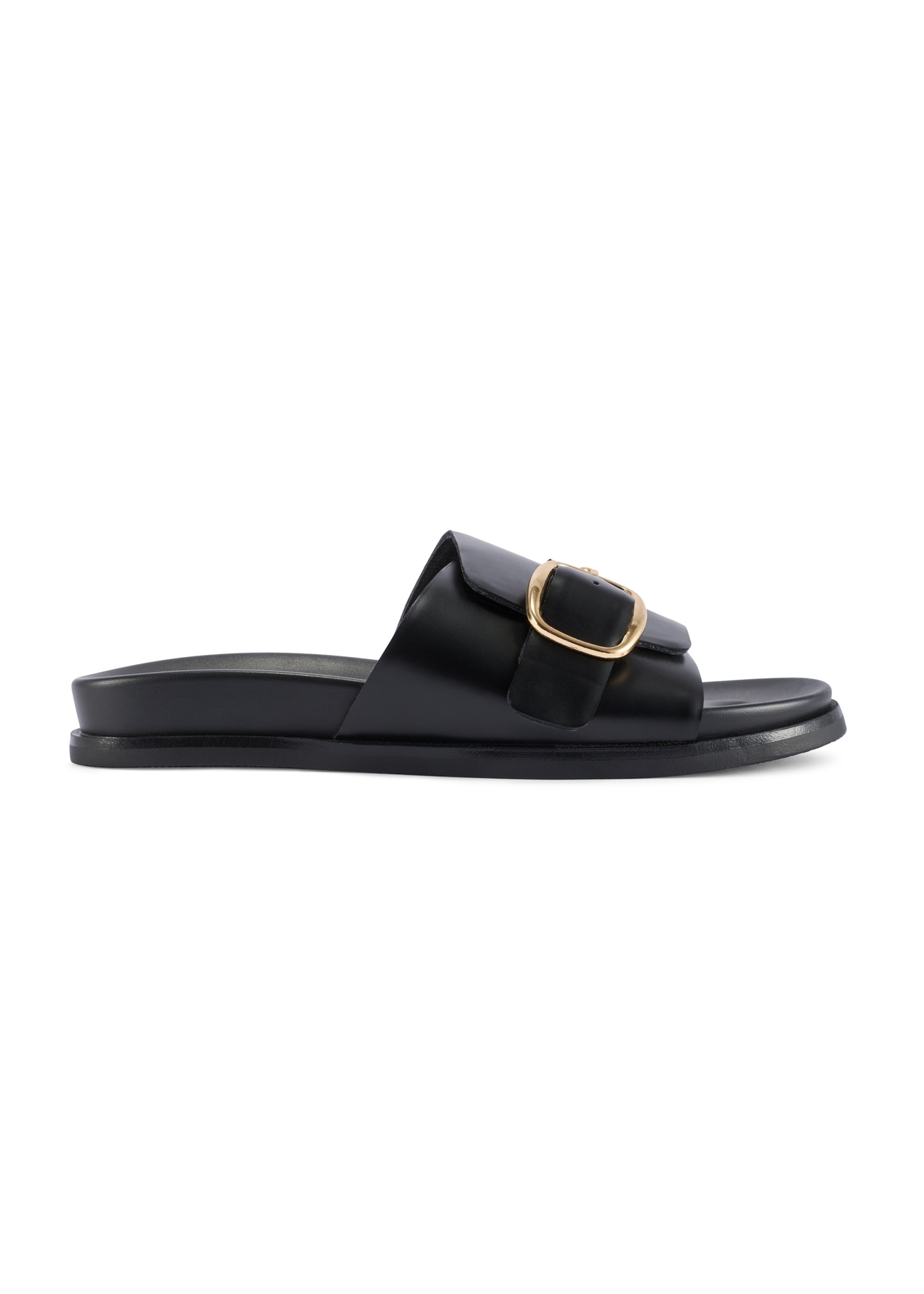 Women's black leather mules BUTYD-1269-99(W26), side view of the product on a white background.