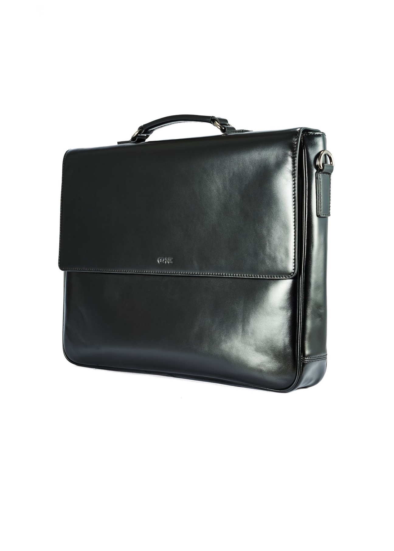 Black leather men's briefcase TORMS-0467-99(Z25) - diagonal product view on a white background.