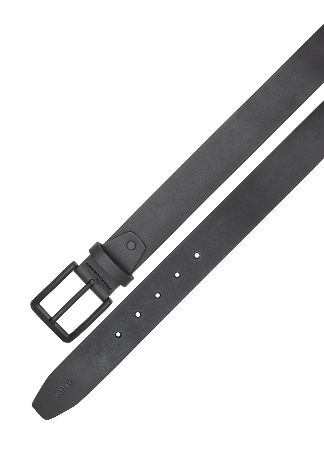 Men's black leather belt PASMS-0279-99(W26) - product view from above, on white background.