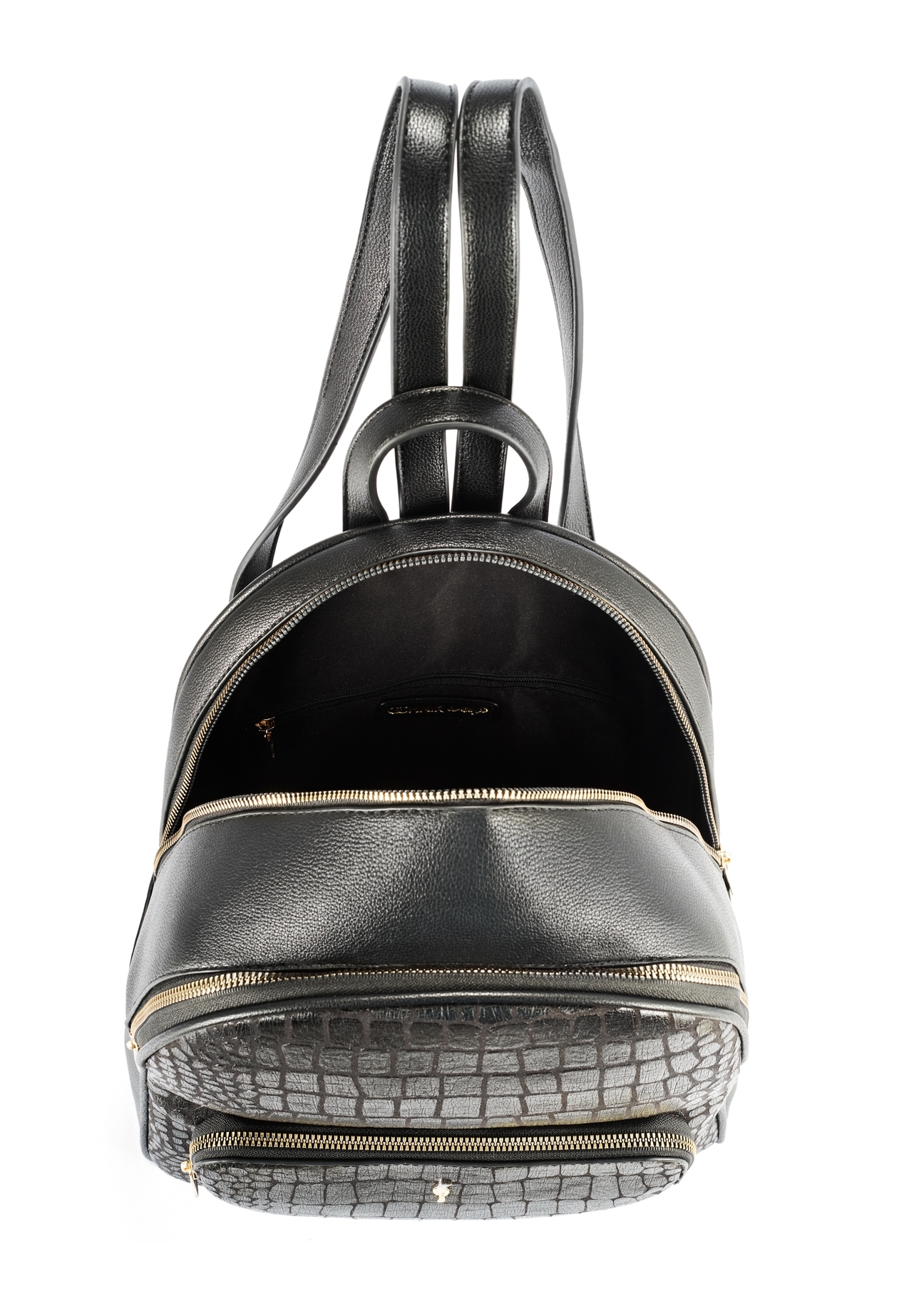 Black women's croco-style backpack TOREC-0725A-97(Z25), product view from the inside on a white background.